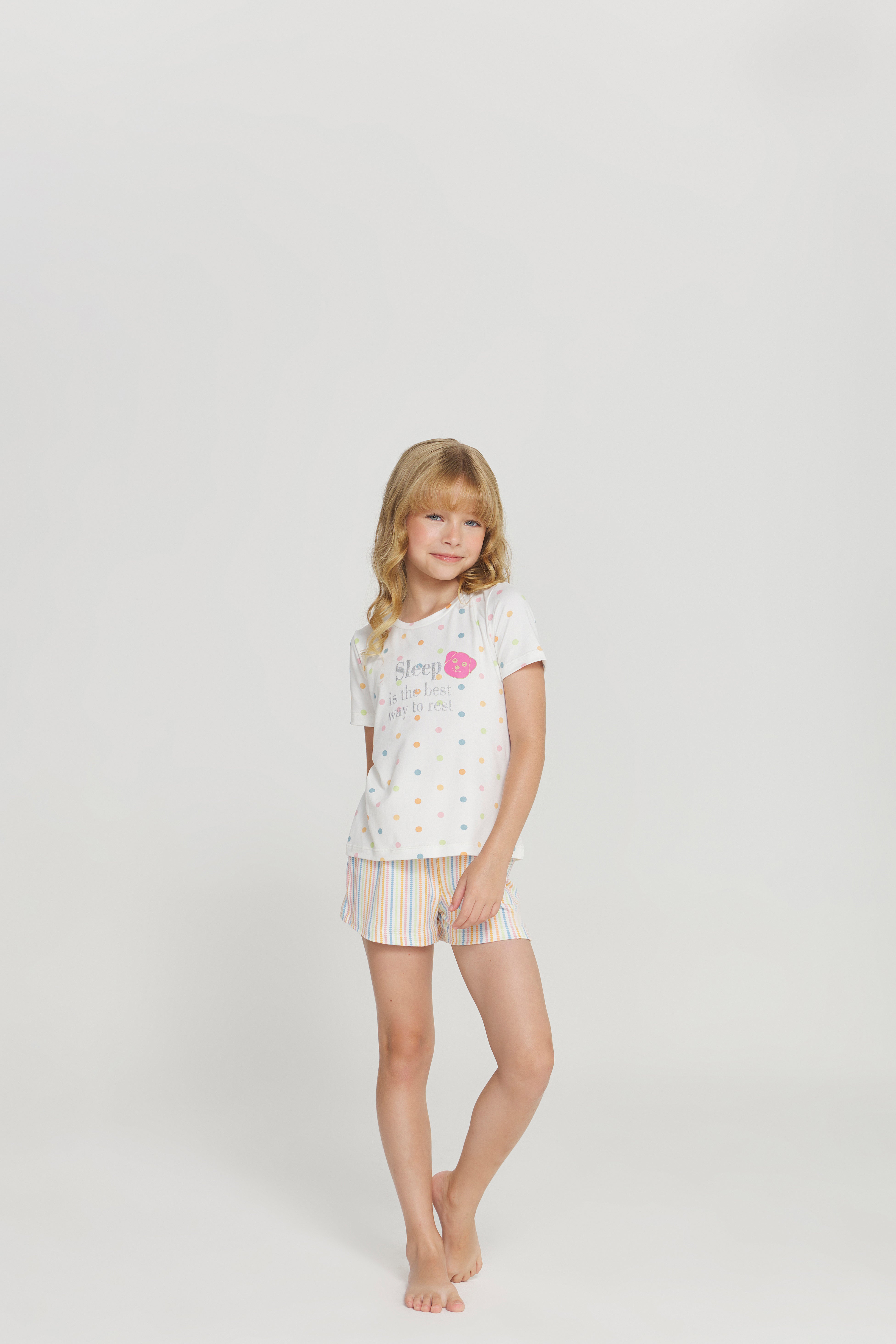 Pijama Infantil Meia Manga com Short Peach Touch Poá Colorido – Danka® 01.1.0269/70