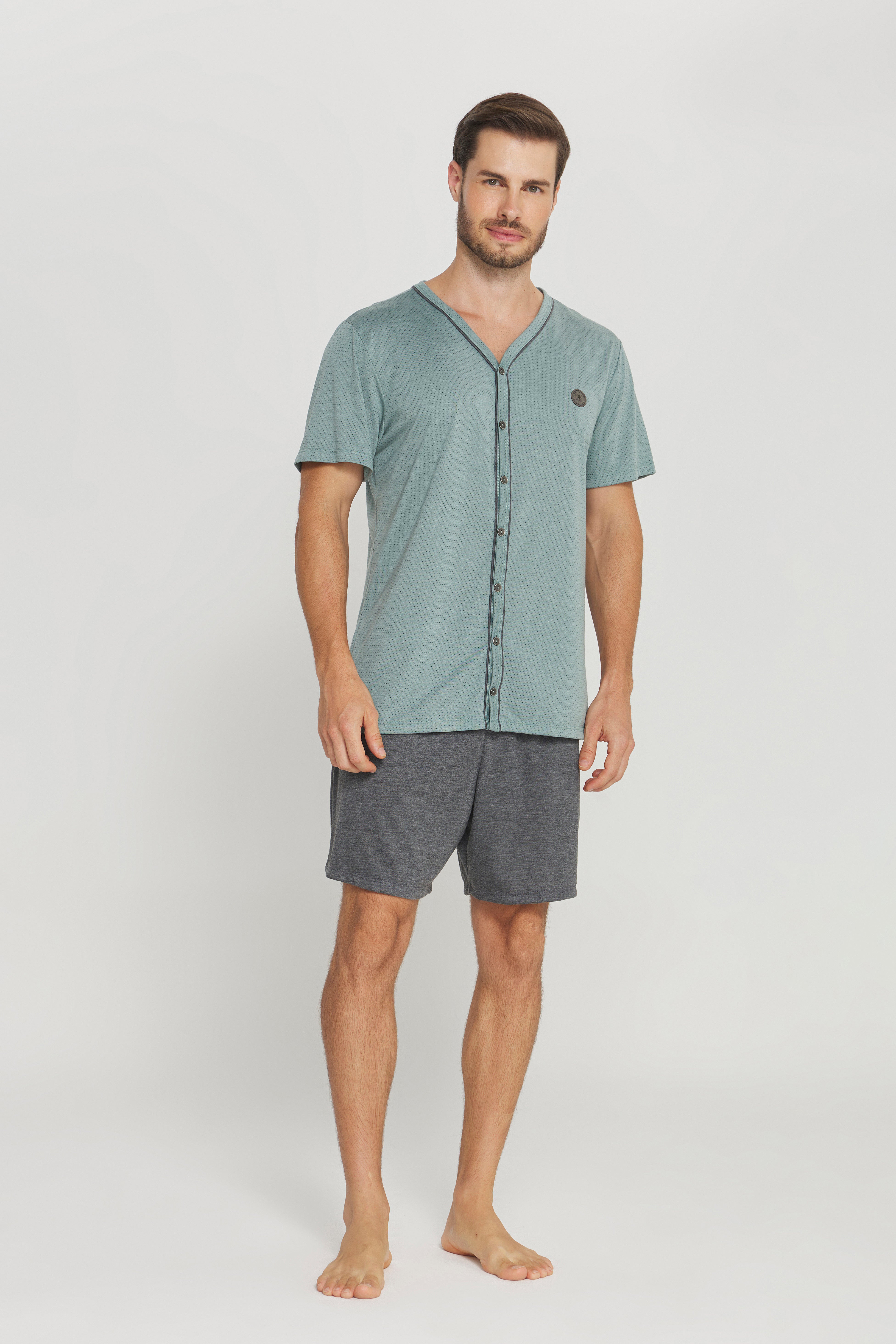 Pijama Masculino Meia Manga com Bermuda Aberto Poliviscose – Danka® 01.1.0380