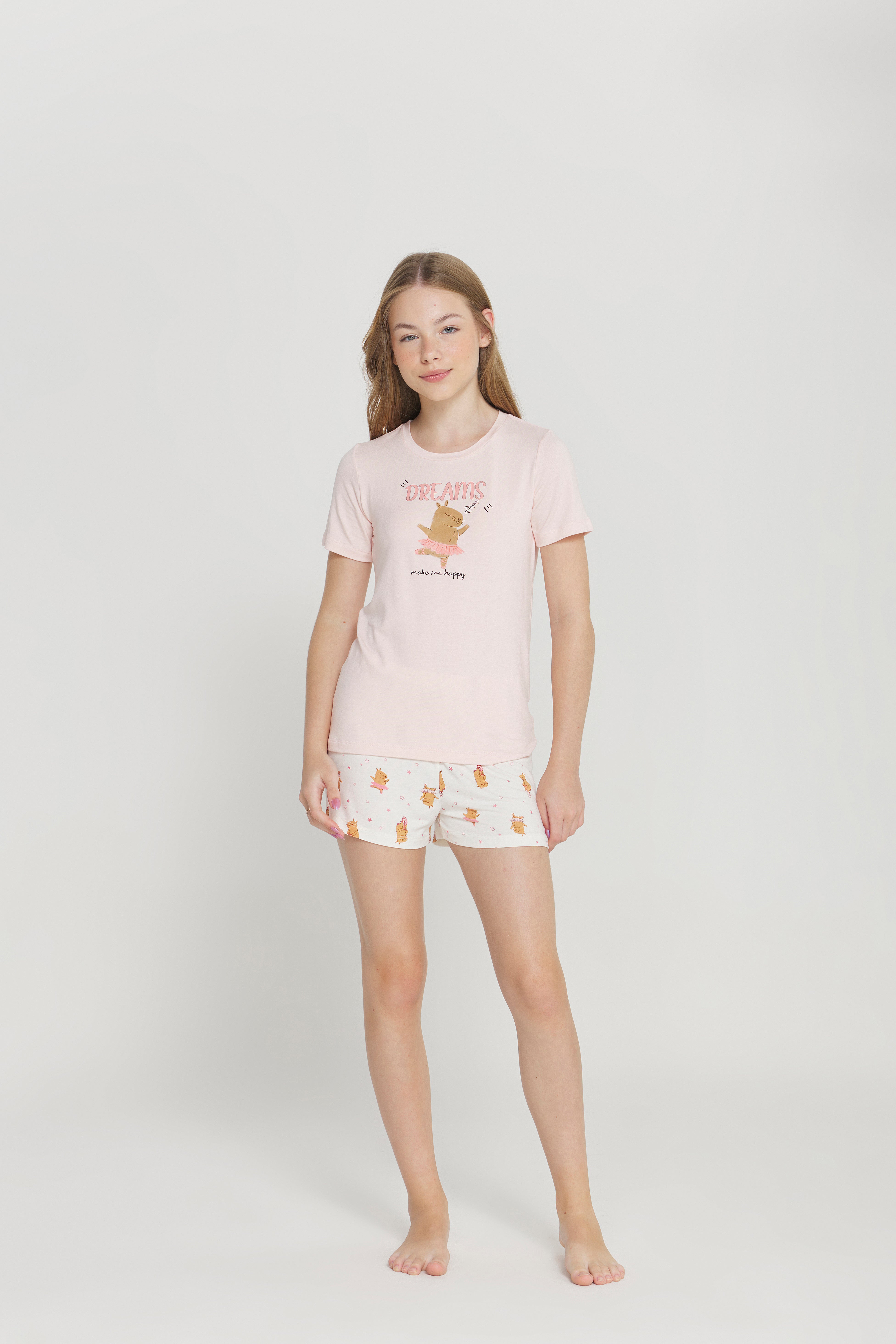 Pijama Infantil Meia Manga com Short Poliviscose Capivara – Danka® 01.1.0392/93