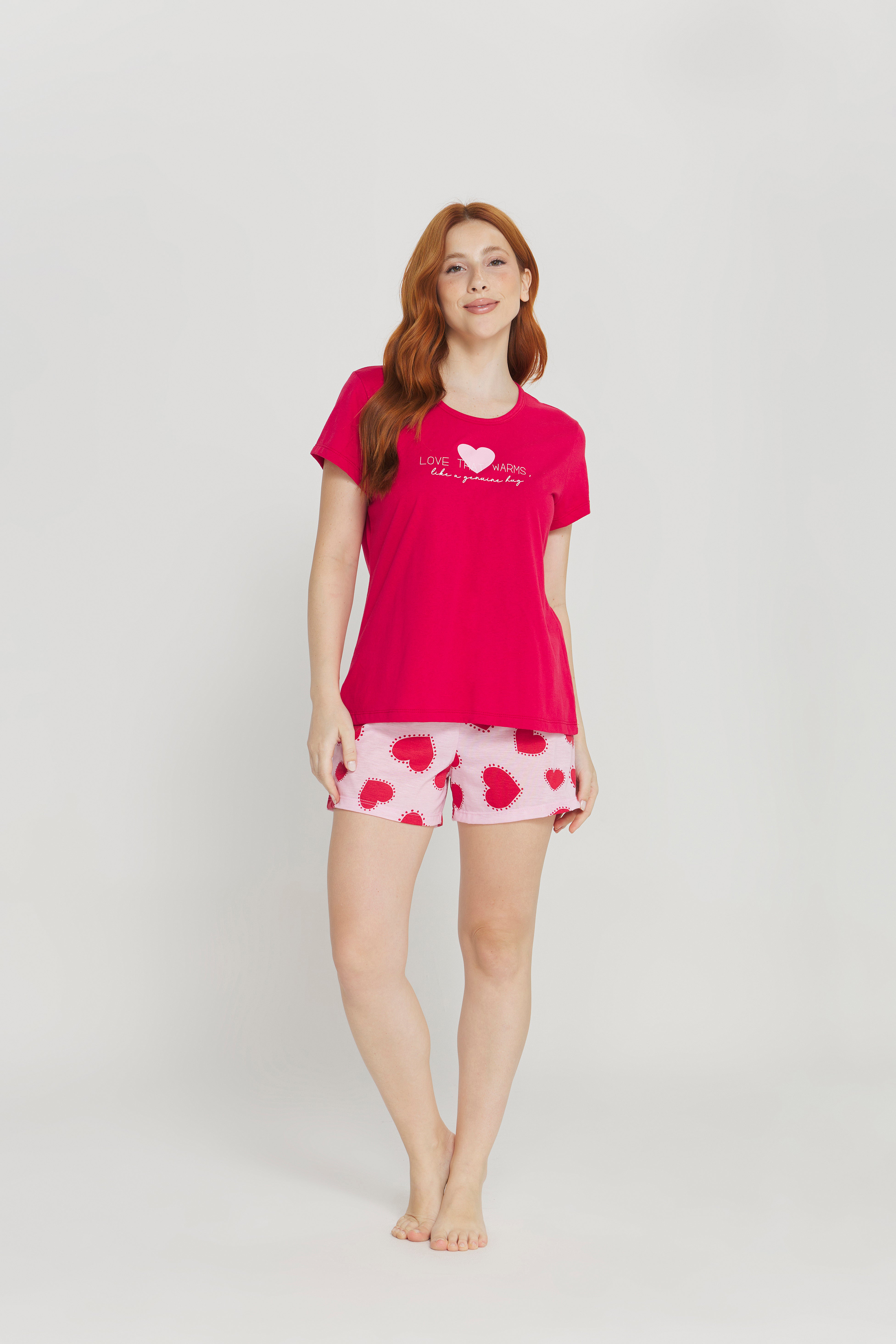 Pijama Jovial Meia Manga com Short em Poliviscose – Danka® 01.1.0397 - VERMELHO