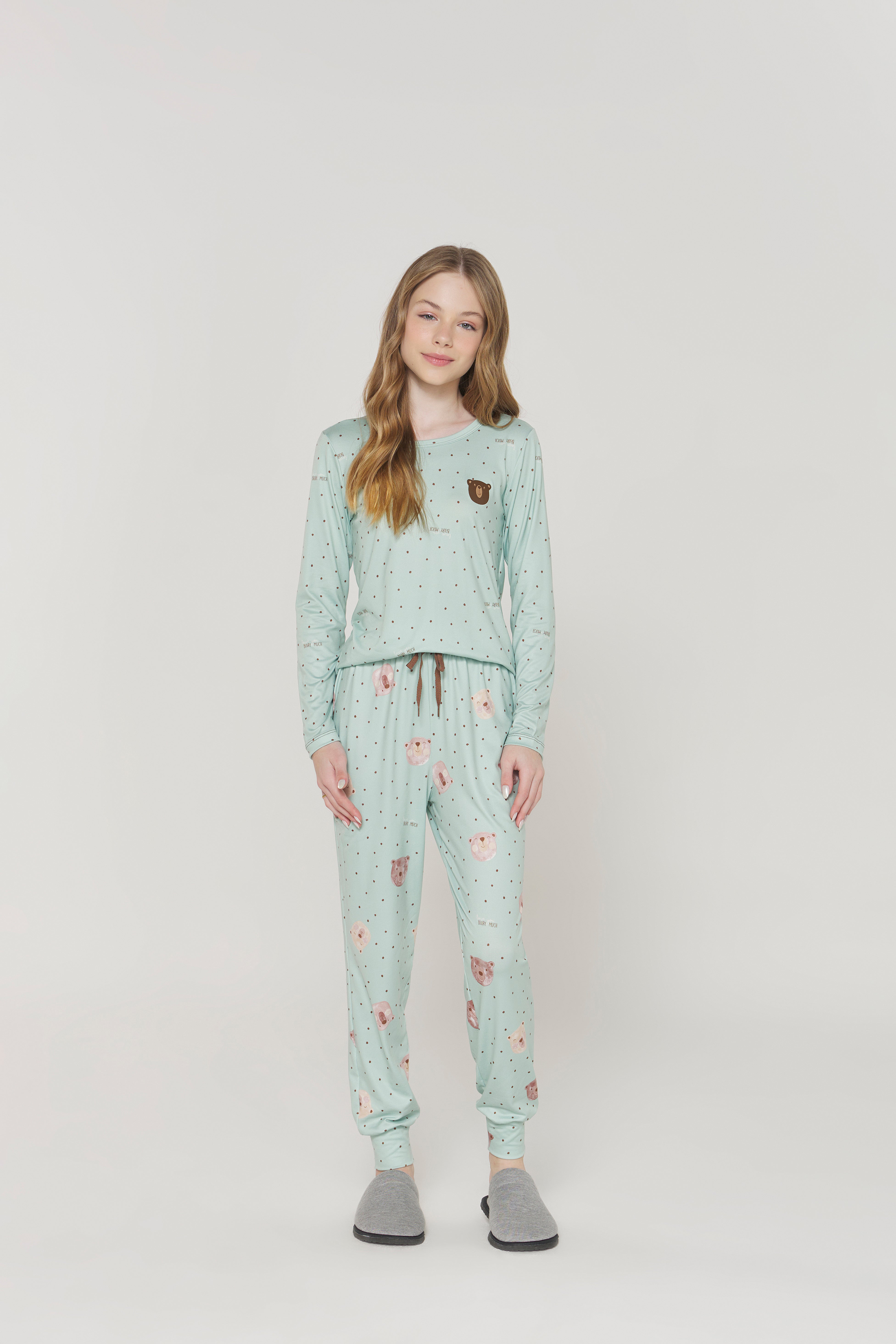 Pijama Feminino Infantil Manga Longa com Calça Urso Peah Touch Danka® 01.2.0337