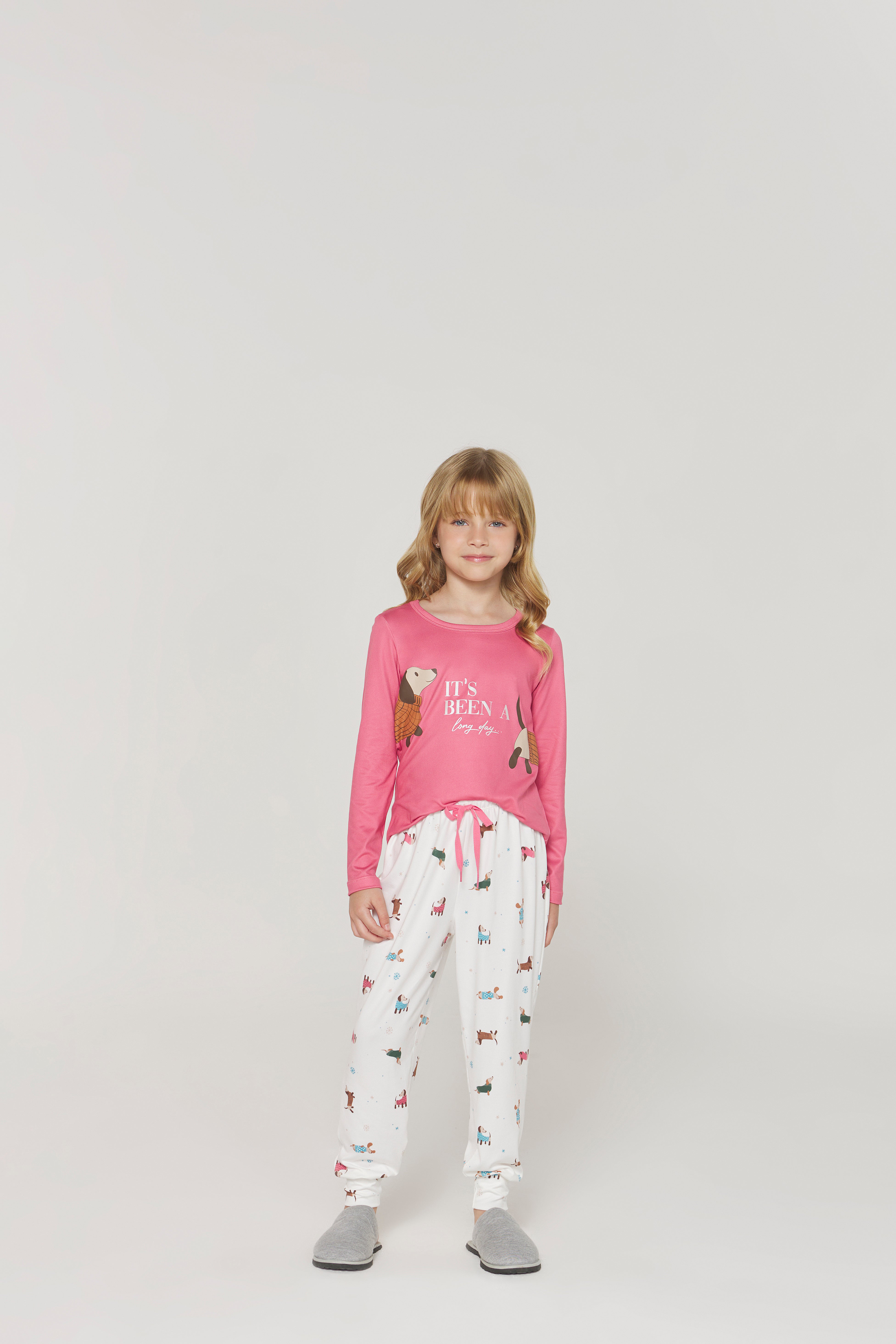 Pijama Feminino Infantil Manga Longa com Calça Salsicha – Danka® 01.2.0358