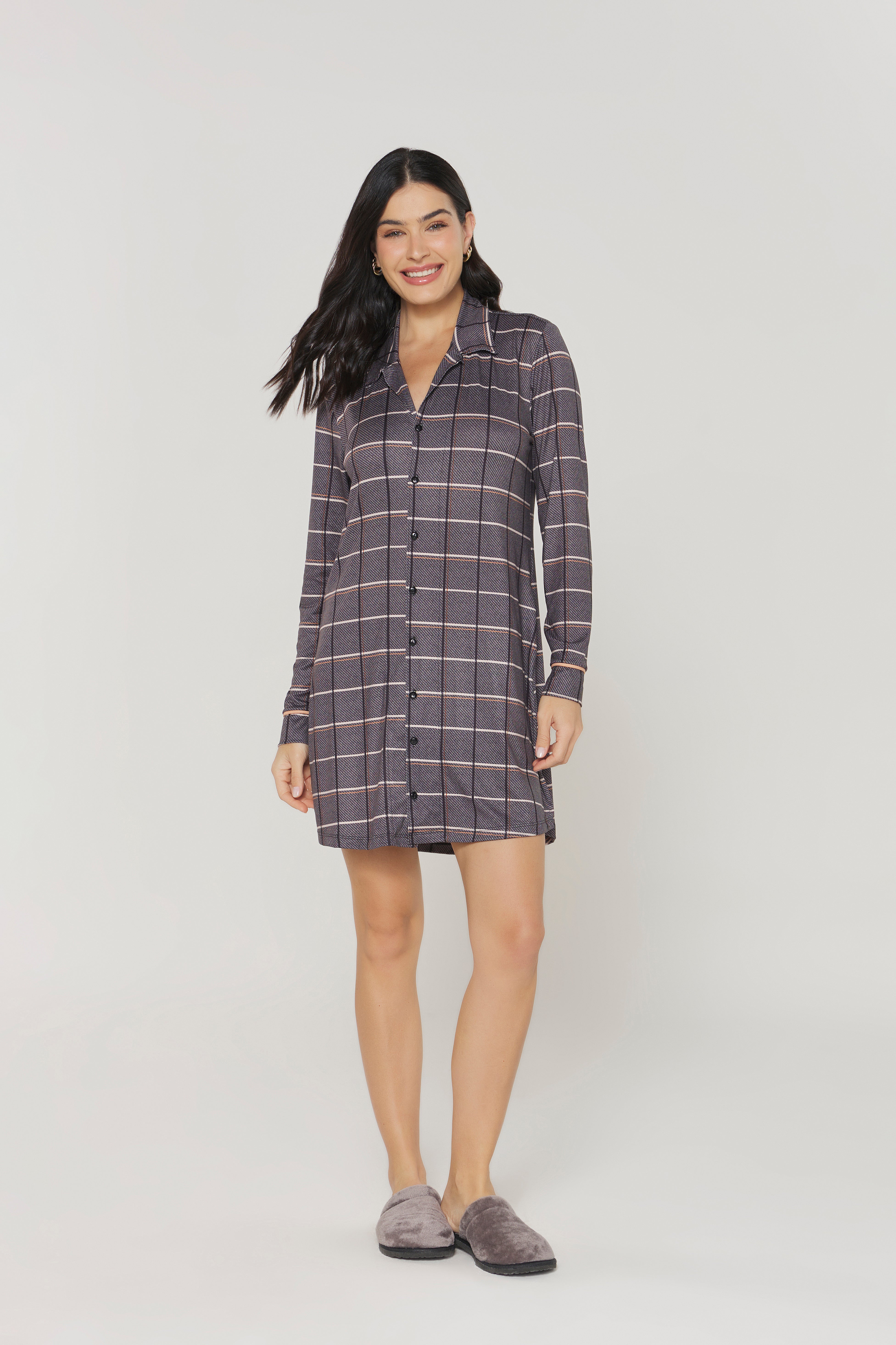 Camisola Manga Longa Aberta Xadrez Peach Touch – Danka® 01.2.0388