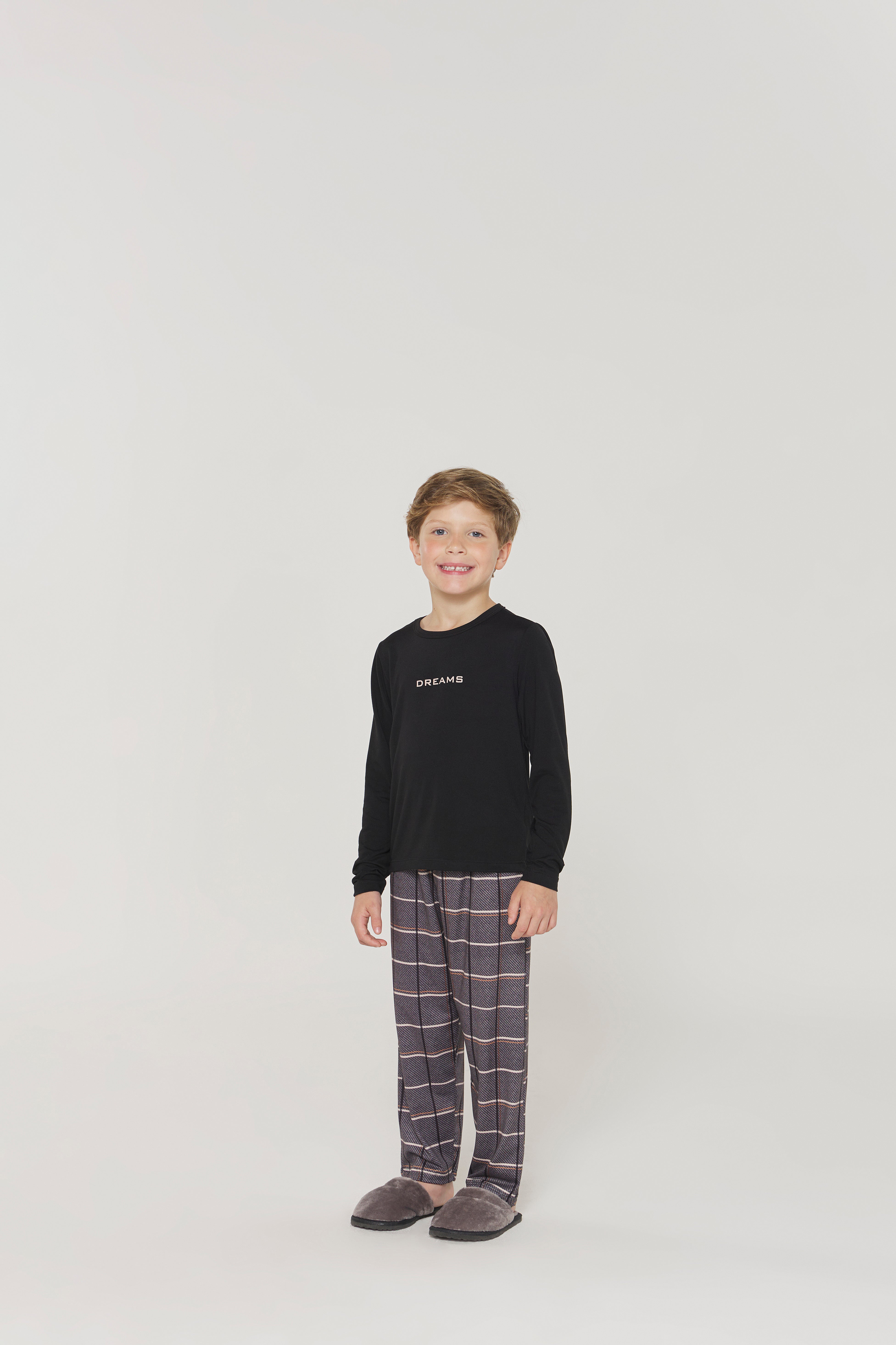 Pijama Masculino Infantil Manga Longa com Calça Xadrez Peach Touch – Danka® 01.2.0391