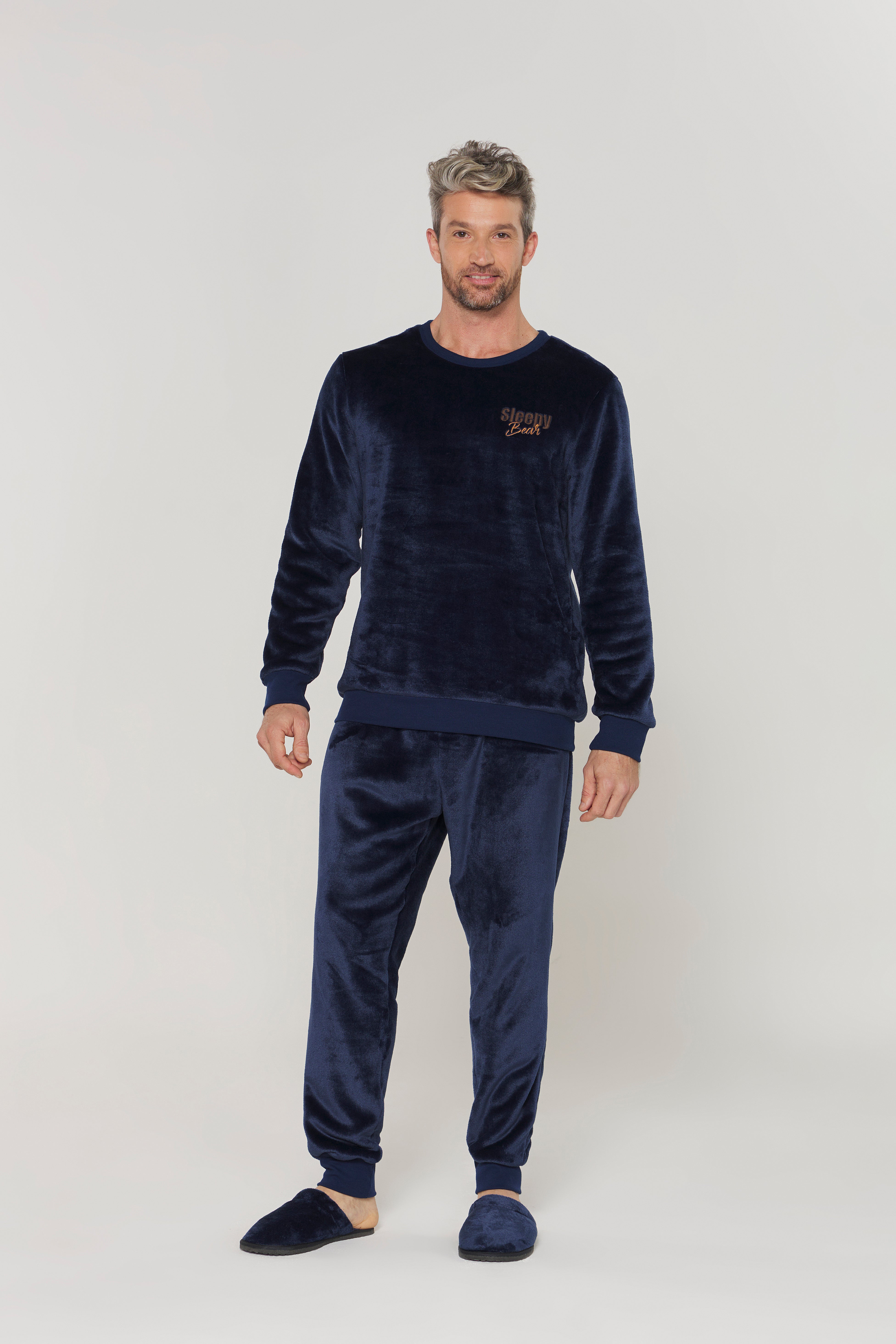 Pijama Masculino Manga Longa com Calça Urso Marinho Fleece – Danka® 01.2.0396