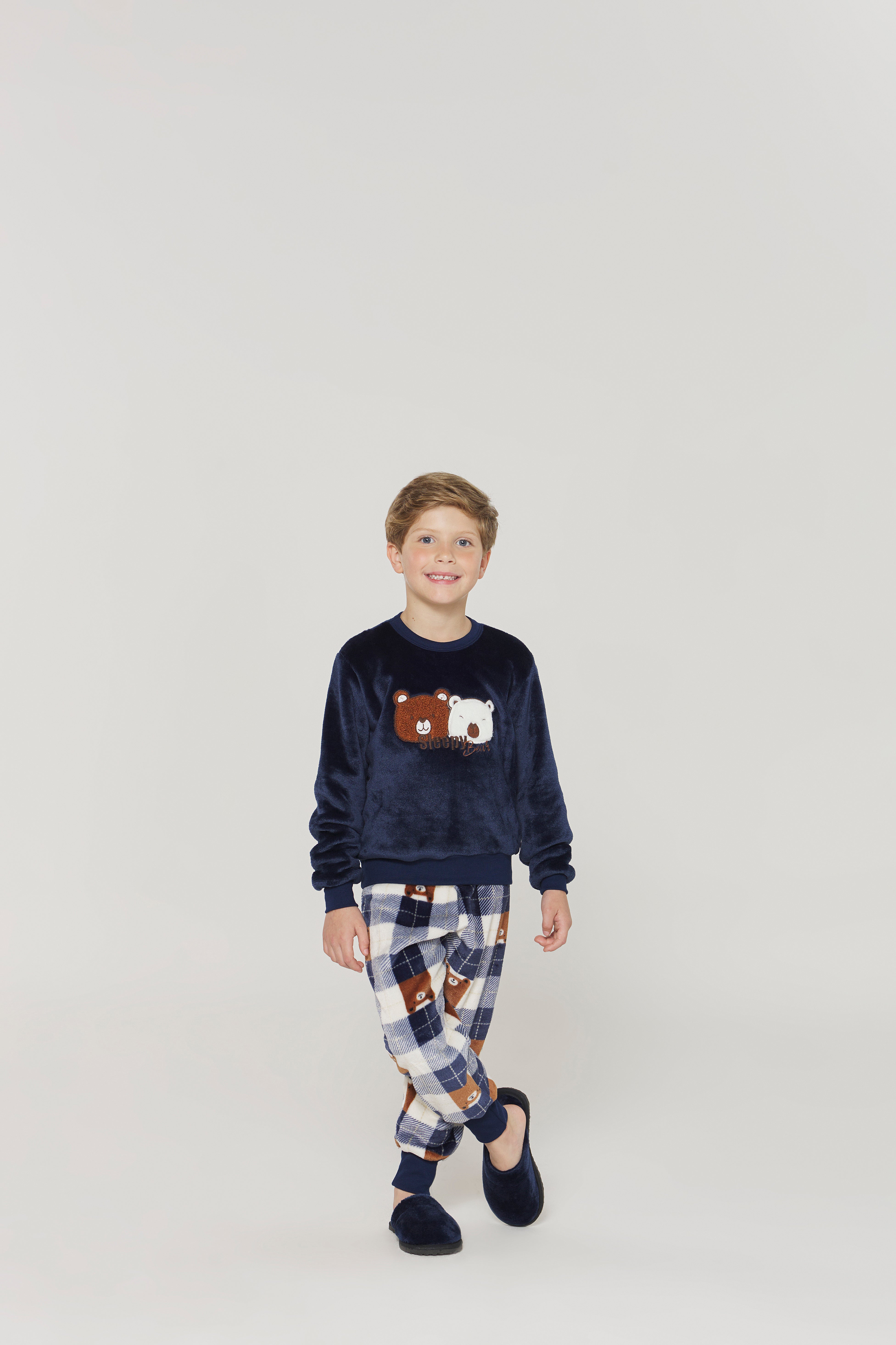 Pijama Masculino Infantil Manga Longa com Calça Urso Marinho Fleece – Danka® 01.2.0397