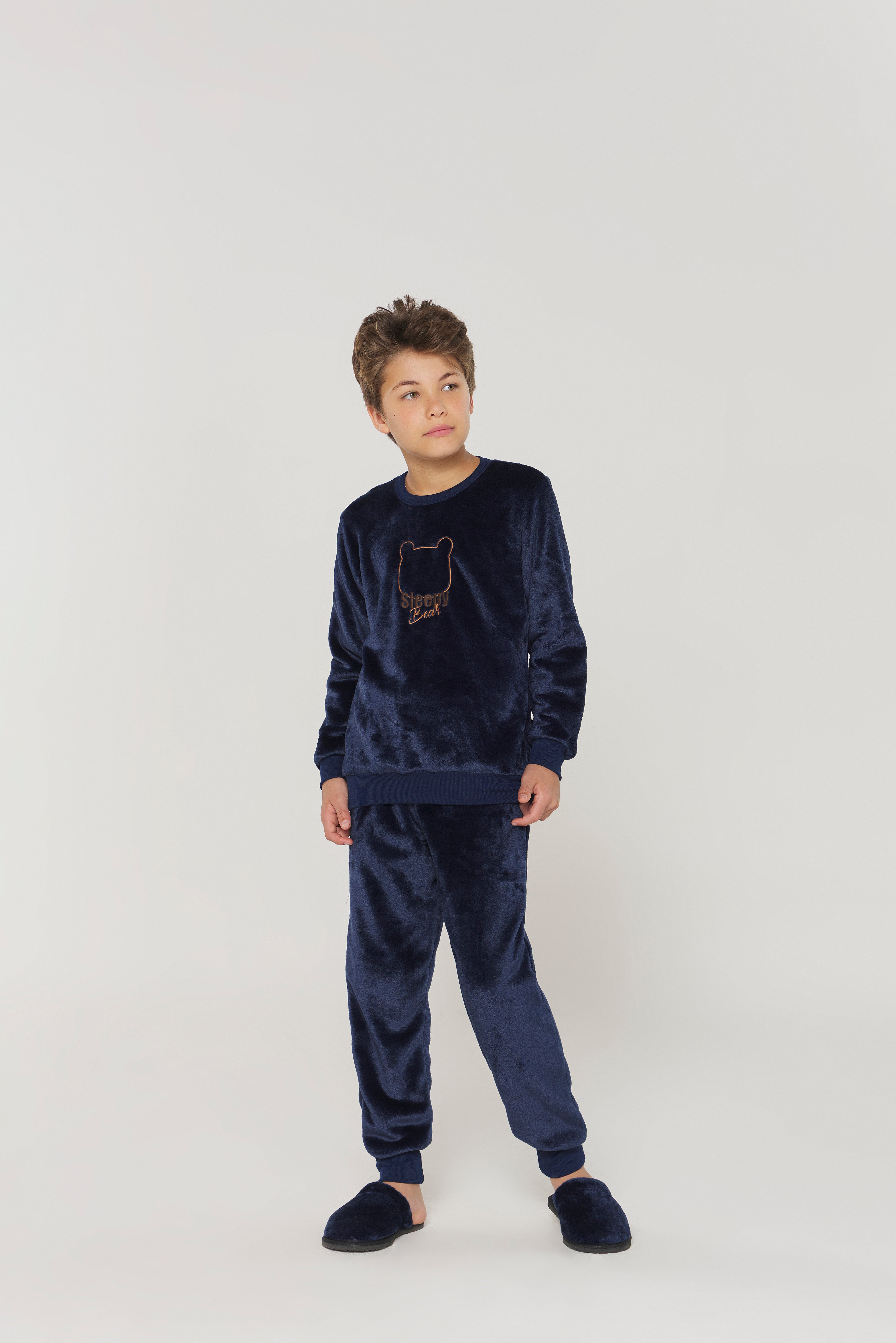 Pijama Masculino Infantil Manga Longa com Calça Urso Marinho Fleece – Danka® 01.2.0398