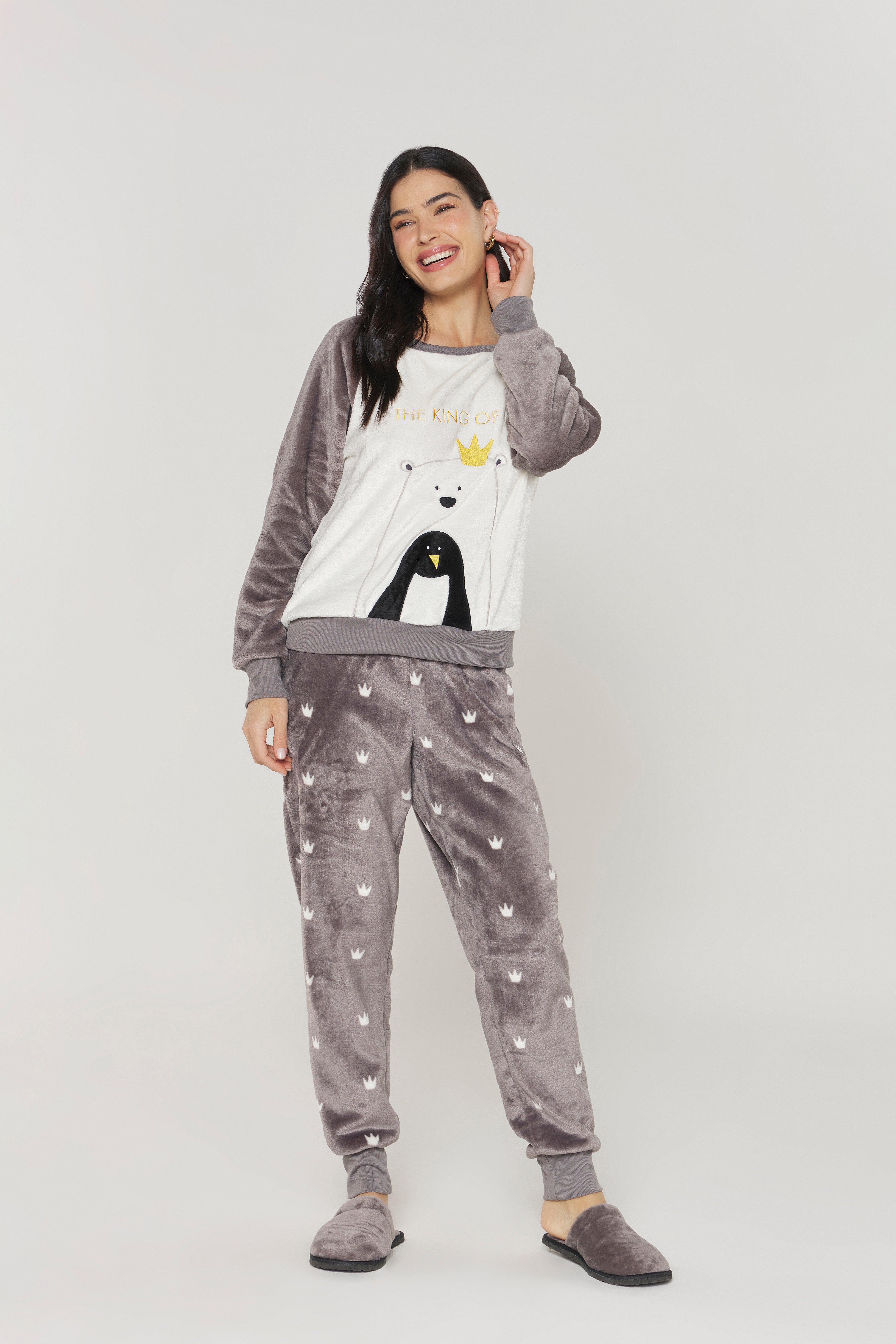 Pijama Plush Manga Longa com Calça Pinguim Danka® 01.2.0412