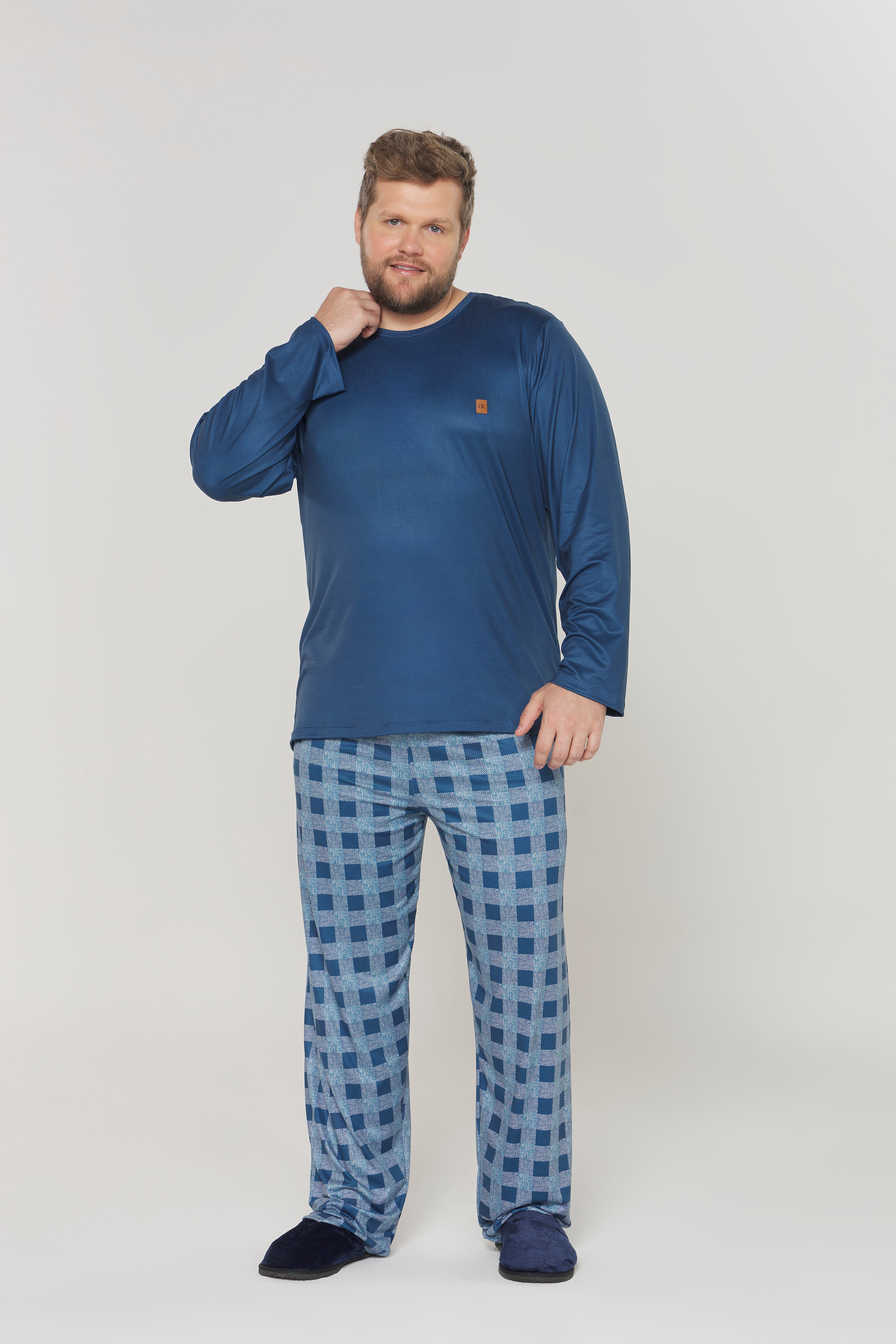 Pijama Masculino Manga Longa com Calça PluSize Marinho Danka® 01.2.0452