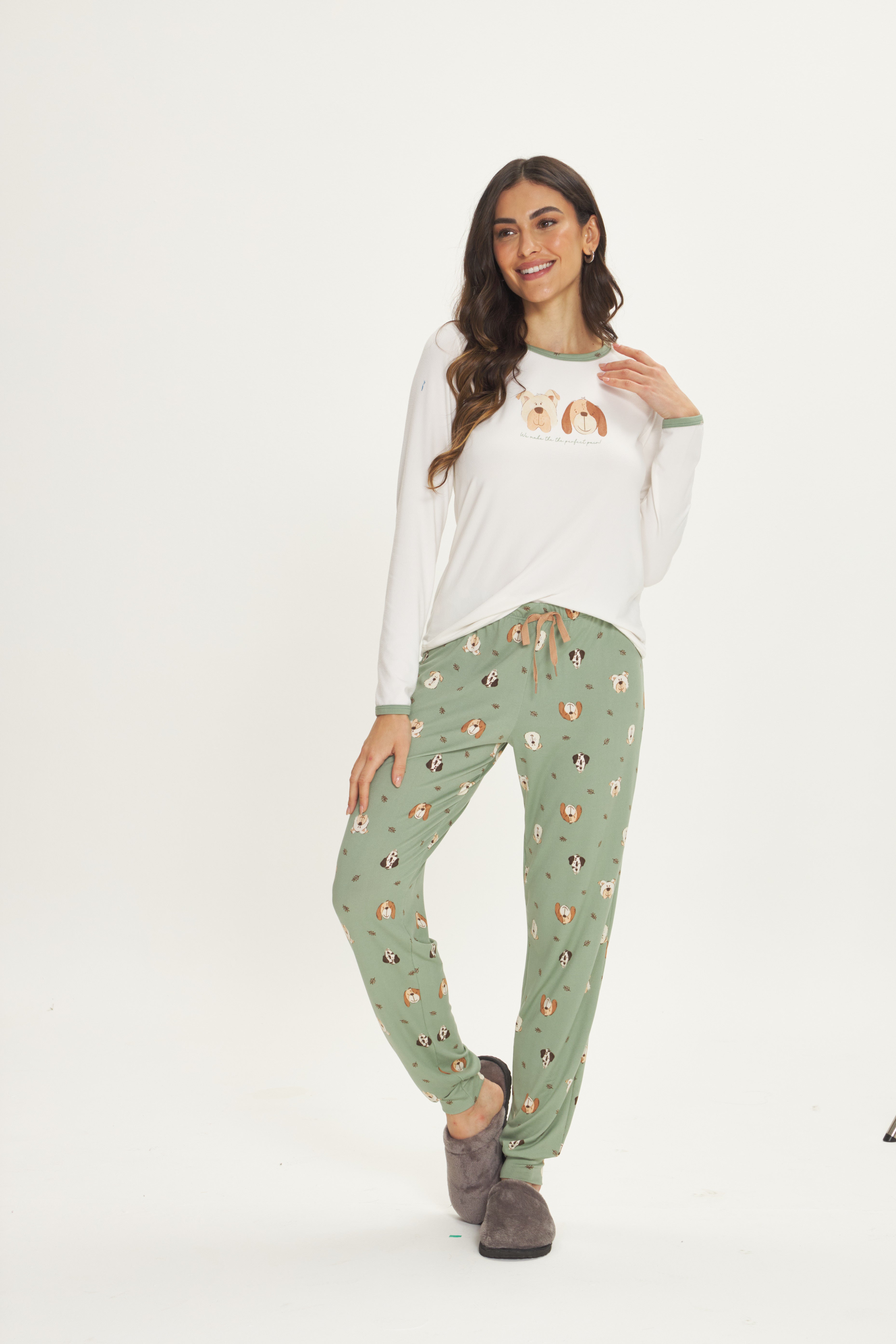 Pijama Jovial Manga Longa com Calça Peach Touch Cachorros – Danka® 01.2.0498
