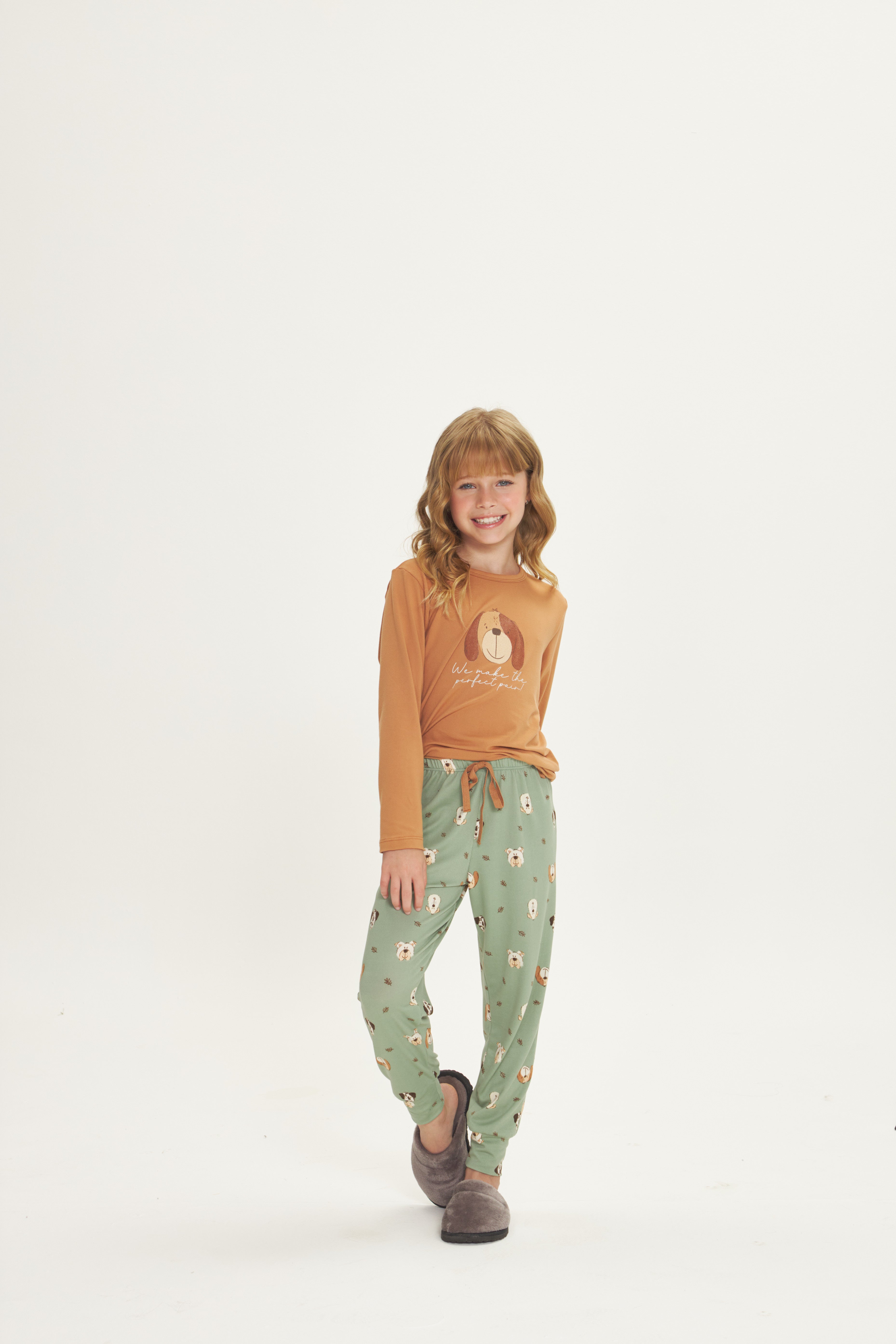 Pijama Infantil Feminino Manga Longa com Calça Peach Touch Cachorros – Danka® 01.2.0501/02