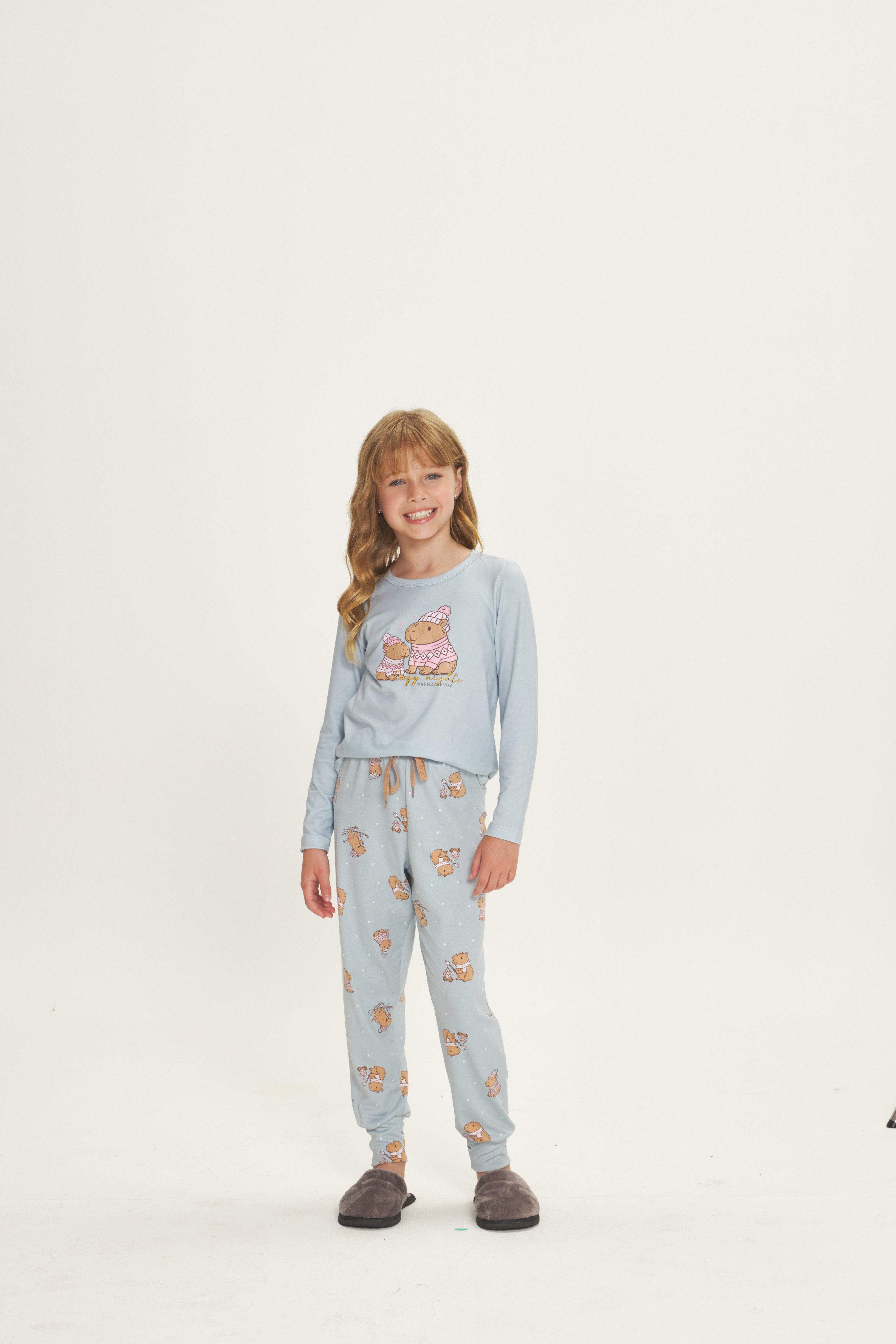 Pijama Infantil Feminino Manga Longa com Calça Peach Touch Azul Estampa Ursinhos – Danka® 01.2.0520/21