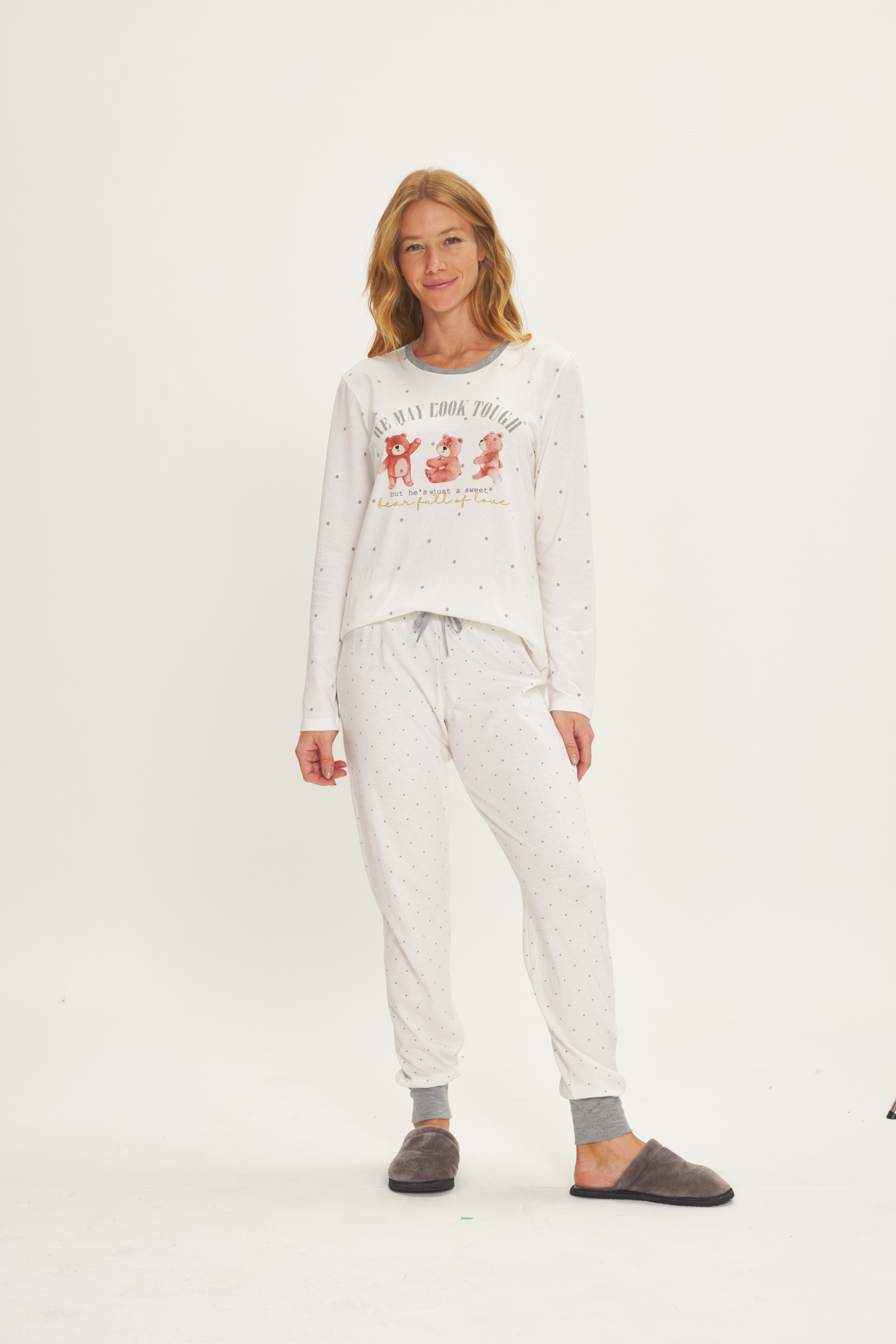 Pijama Jovial Manga Longa com Calça Algodão Poá Ursinhos – Danka® 01.2.0541