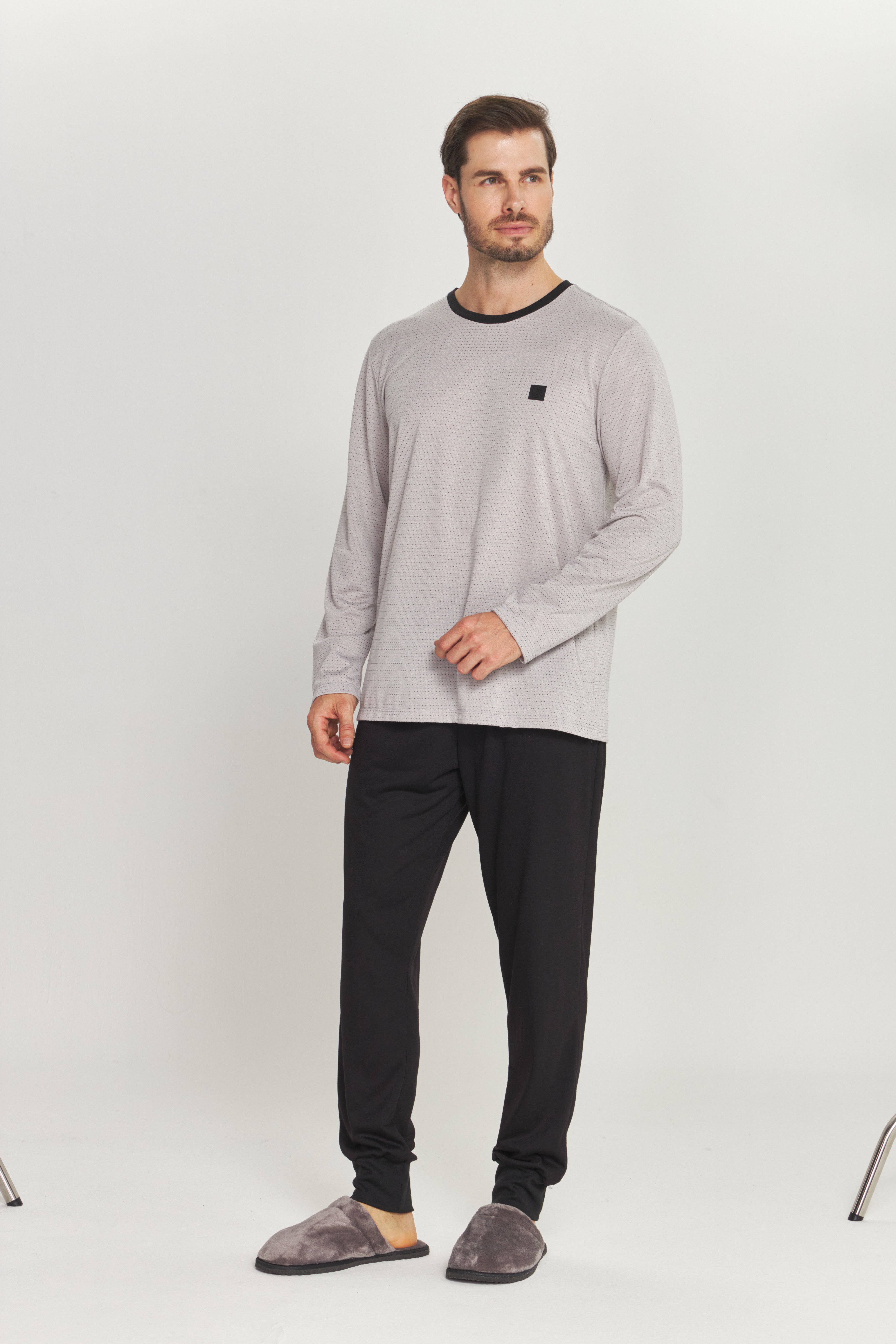 Pijama Masculino Manga Longa com Calça em Poliviscose Cinza – Danka® 01.2.0620
