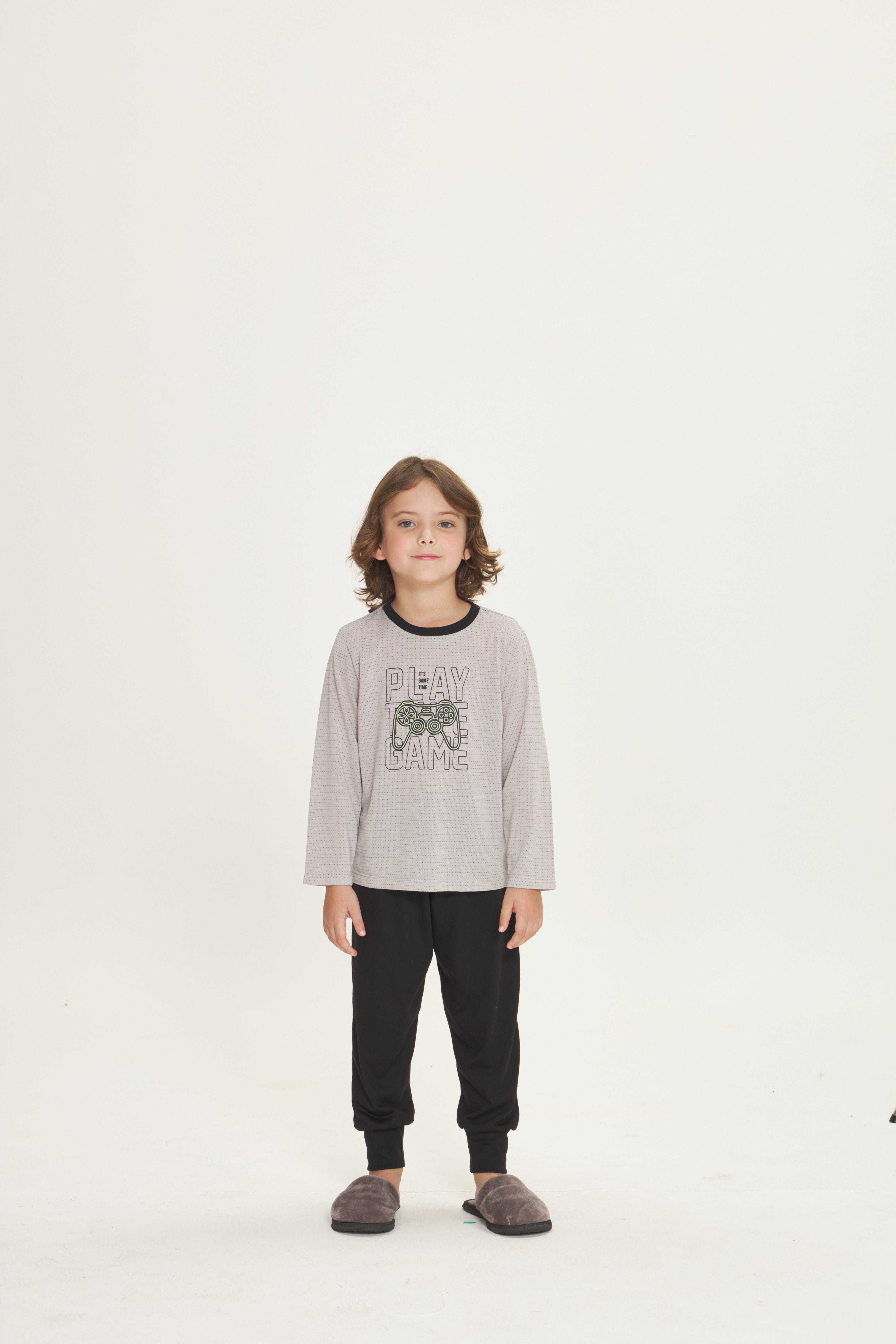 Pijama Infantil Masculino Manga Longa com Calça em Poliviscose Gamer Cinza – Danka® 01.2.0622/23