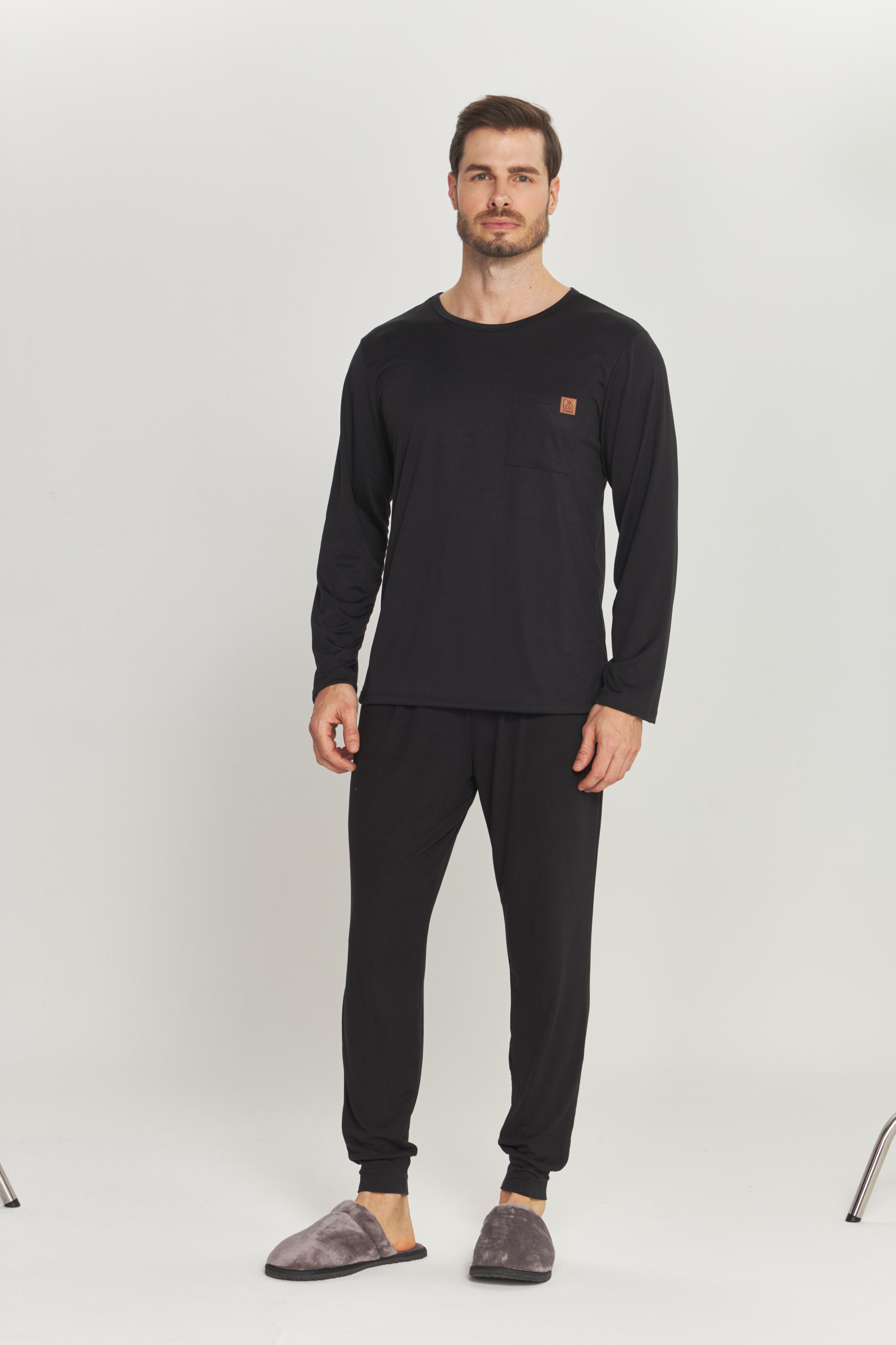 Pijama Masculino Manga Longa com Calça Peach Touch Preto – Danka® 01.2.0625