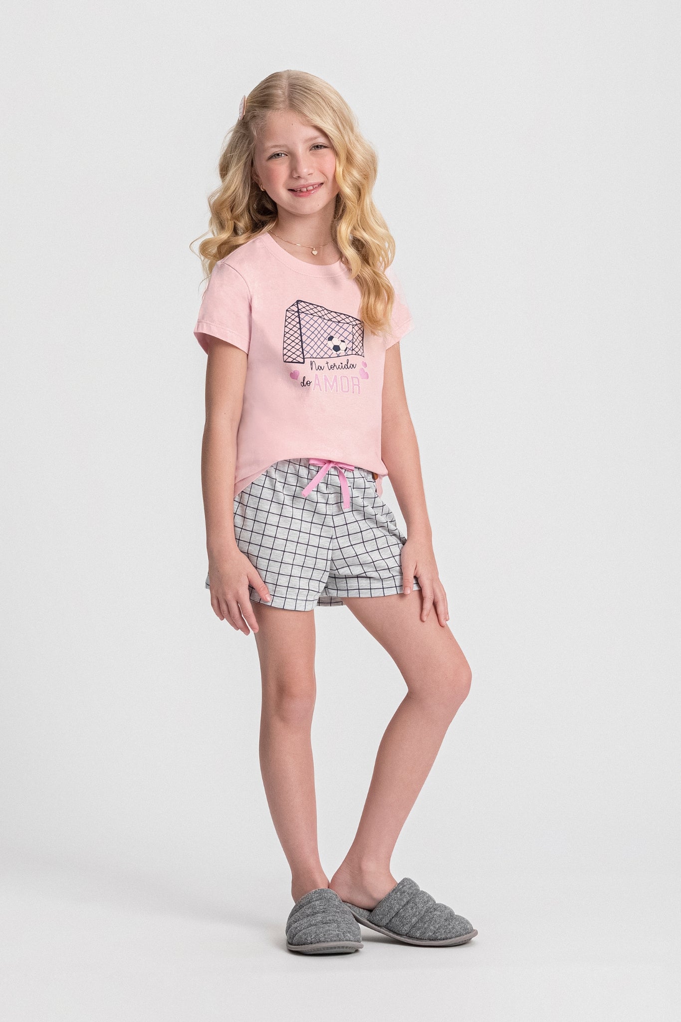 Pijama Infantil Feminino Meia Manga com Short – Torcida do Amor 0132054