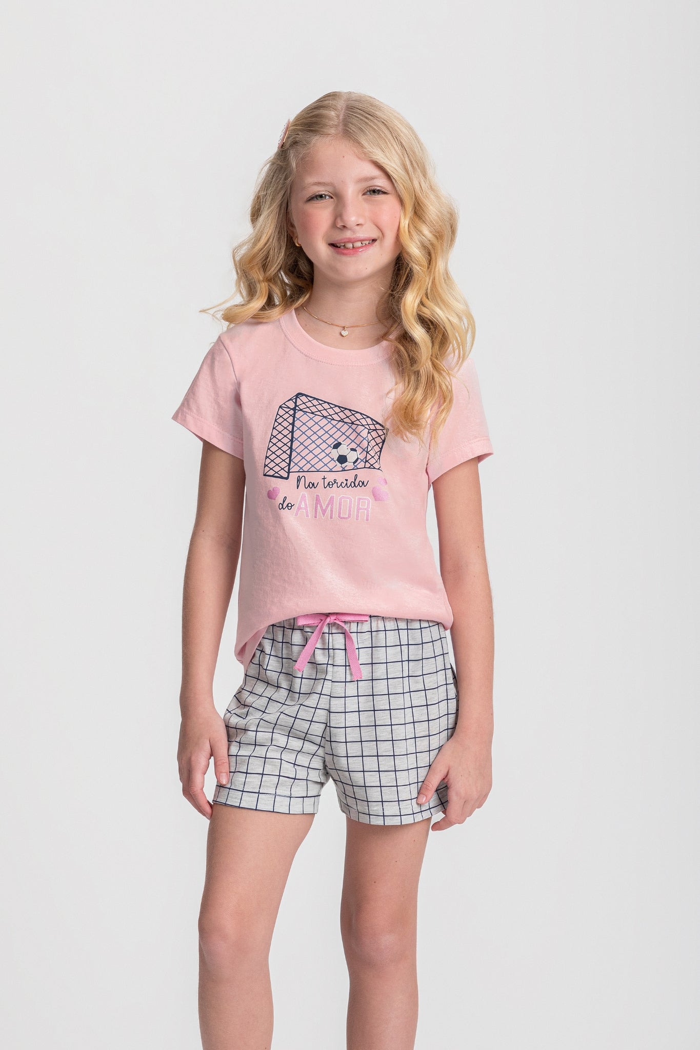 Pijama Infantil Feminino Meia Manga com Short – Torcida do Amor 0132054