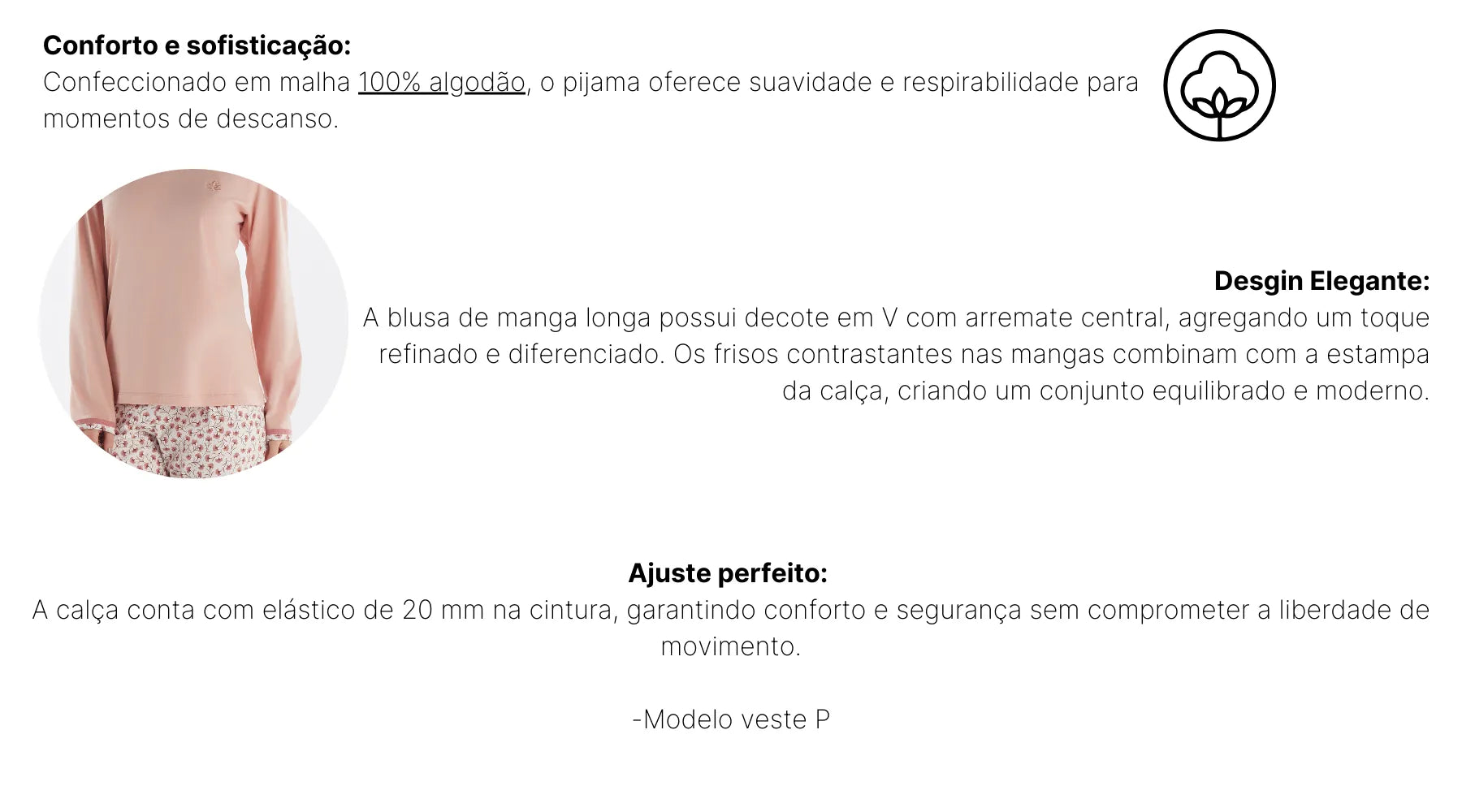 Pijama Manga Longa em Malha com Calça Floral – Pzama® 050269