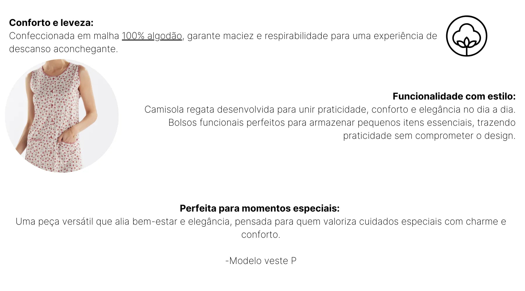 Camisola Regata Abertura Frontal Floral – Pzama® 050277