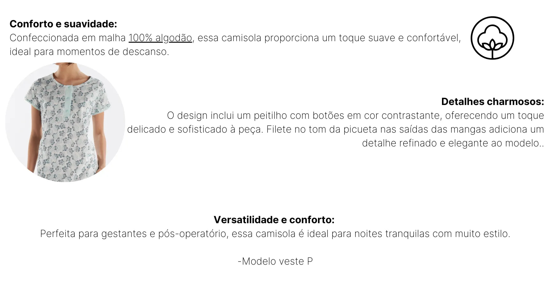 Camisola Meia Manga com Peitilho Pzama® 050279