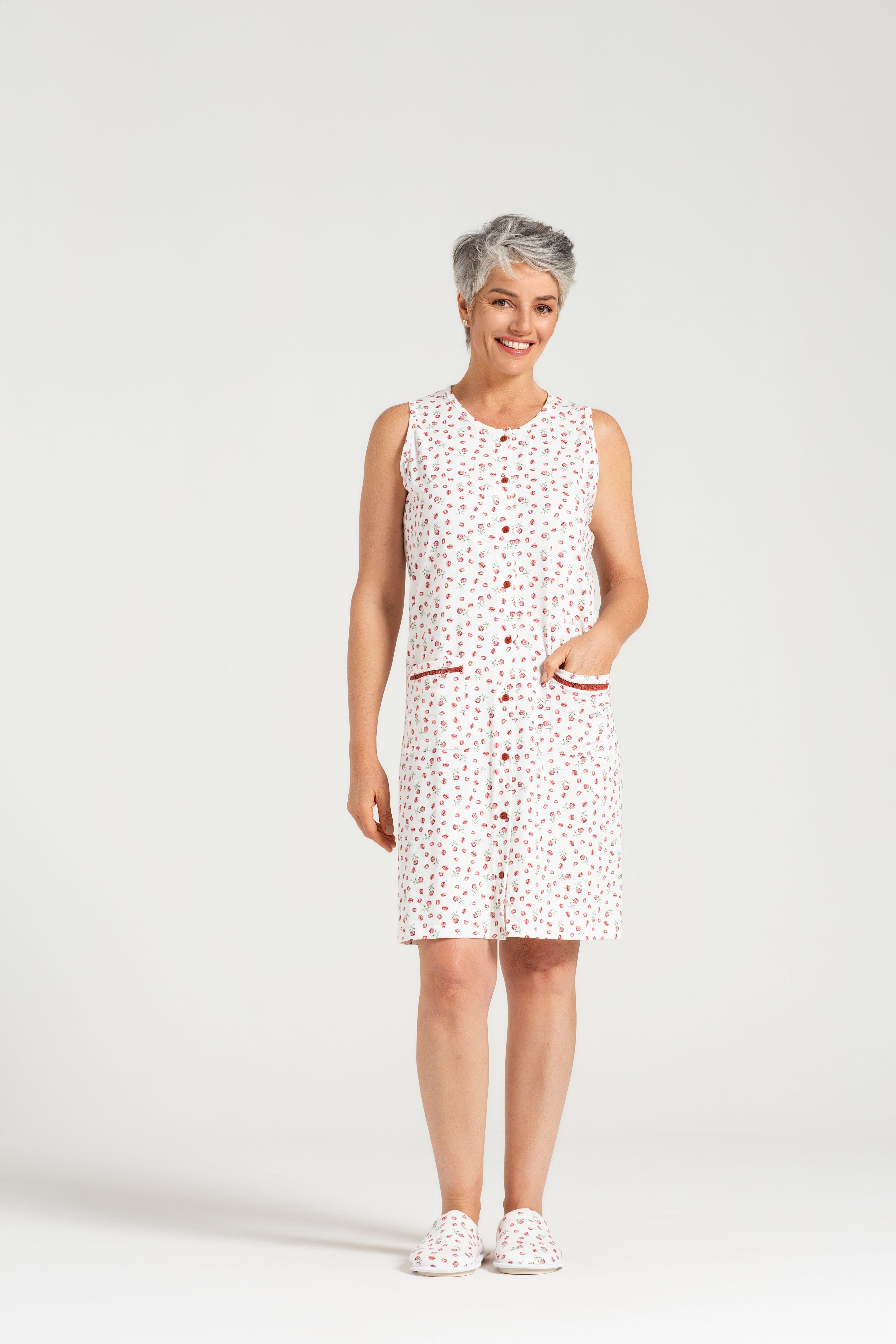 Camisola Regata com Abertura Frontal em Malha Rotativa Floral Delicada – Pzama® 050331