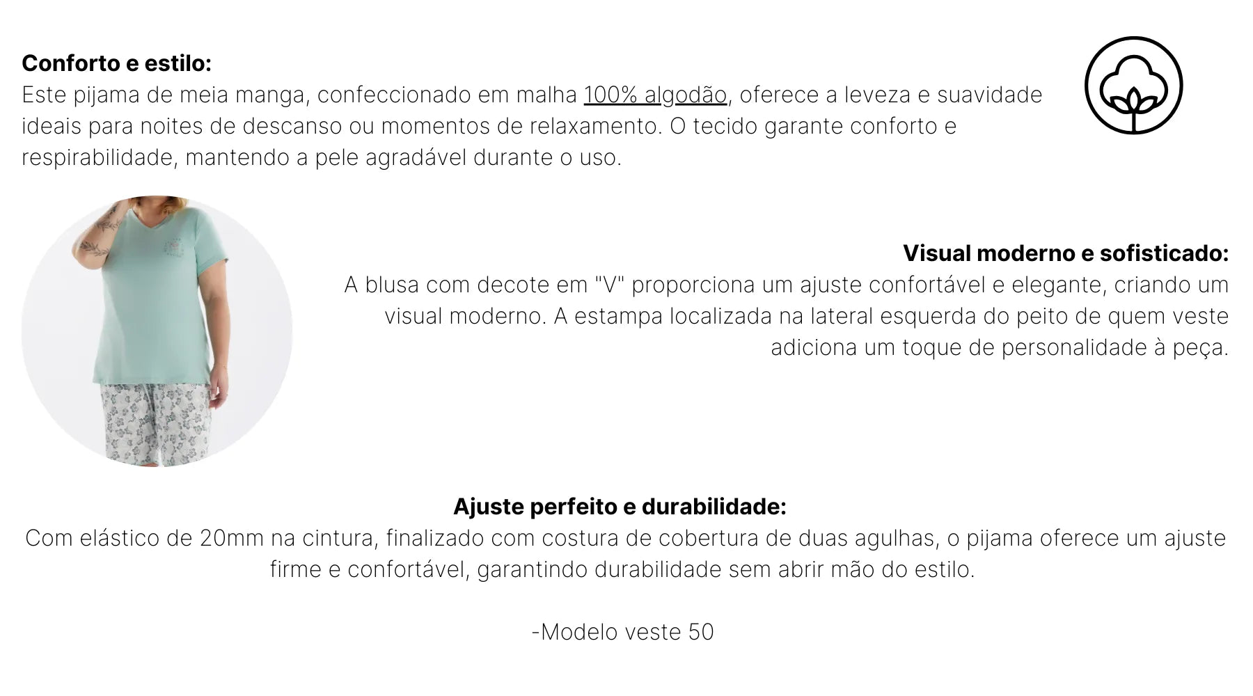 Pijama Meia Manga com Bermuda Pzama® 090226