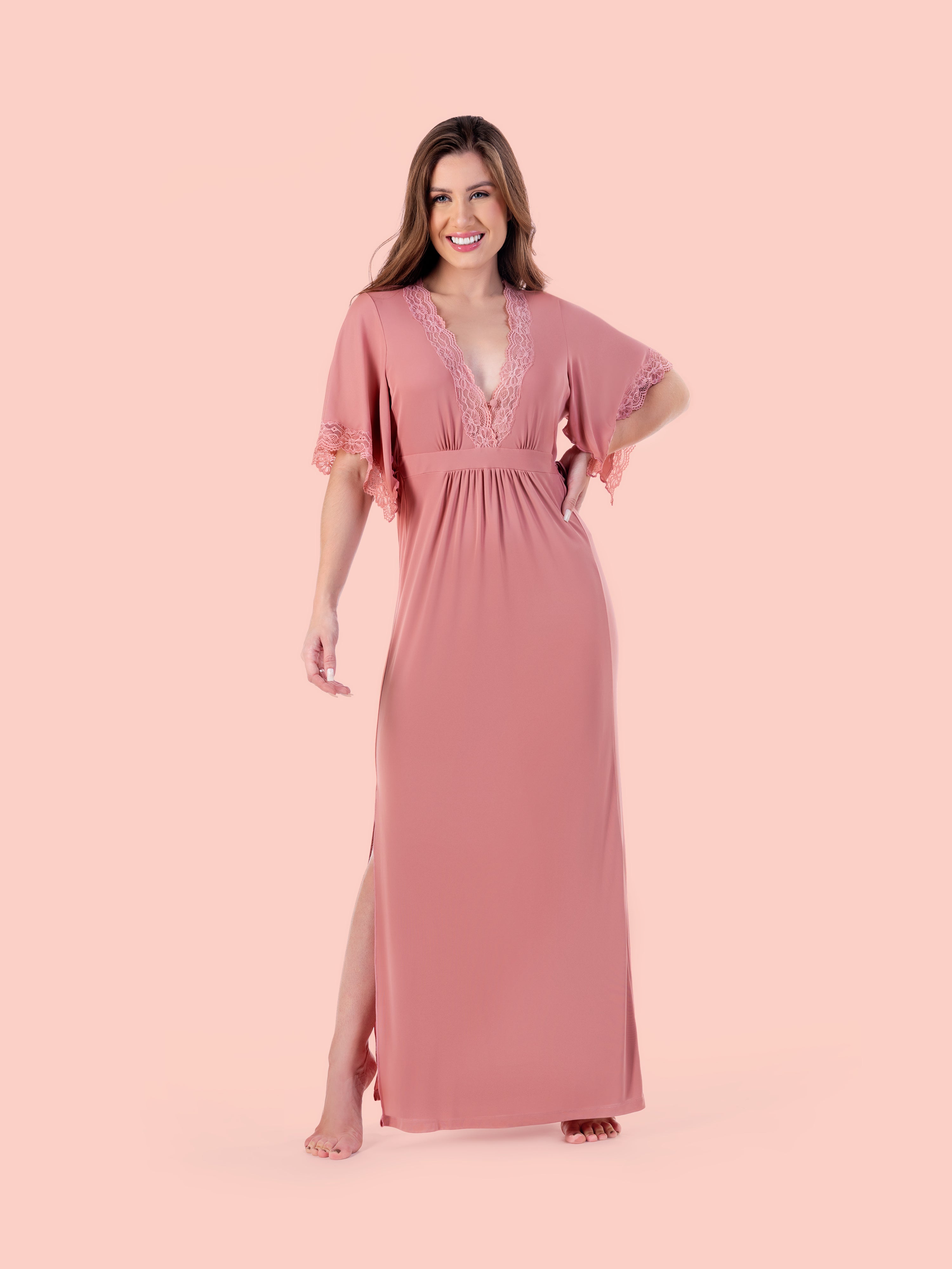 Kafta Longa Lisa Com Renda – Maria Candida® 10123