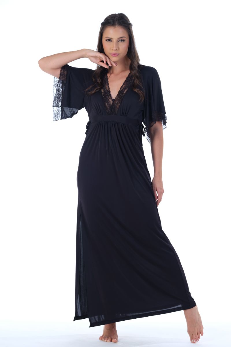 Kafta Longa Lisa Com Renda – Maria Candida® 10123