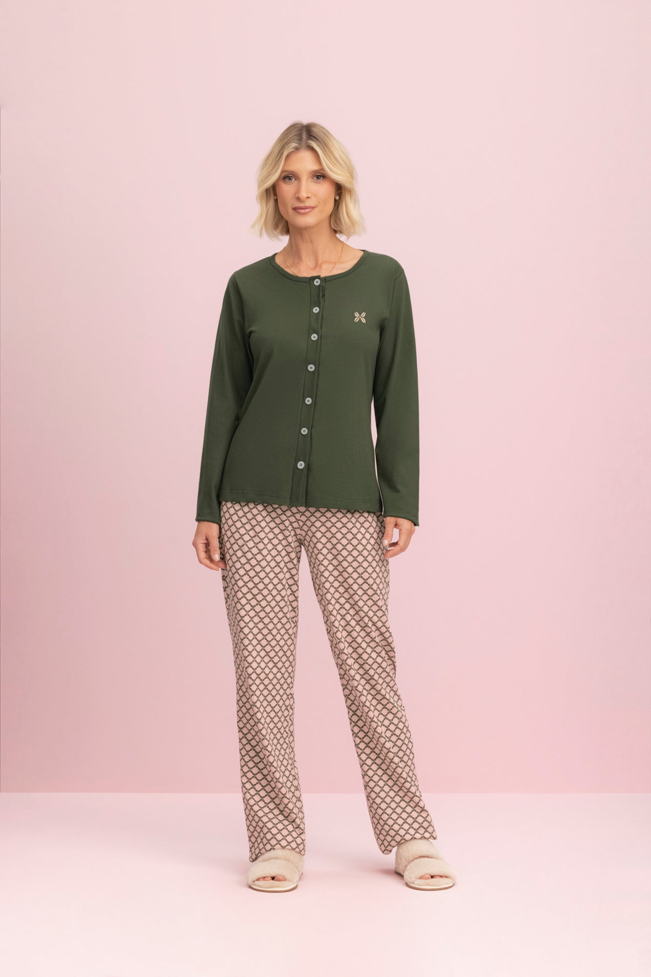 Pijama Feminino Manga Longa com Calça Aberta Mônaco - Lua Encantada® 10220068