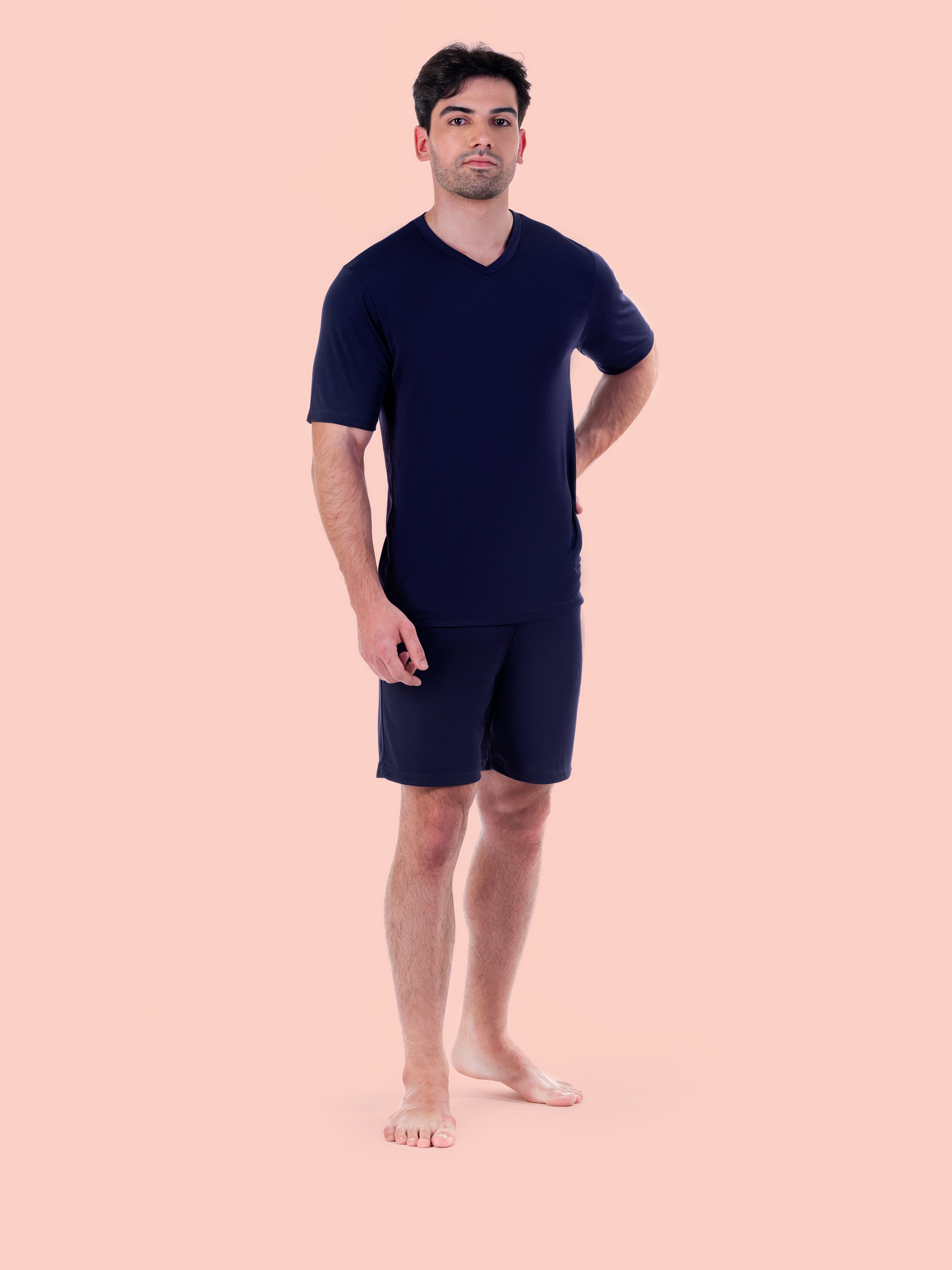 Pijama Masculino Meia Manga com Bermuda Lisa – Maria Cândida® 10356