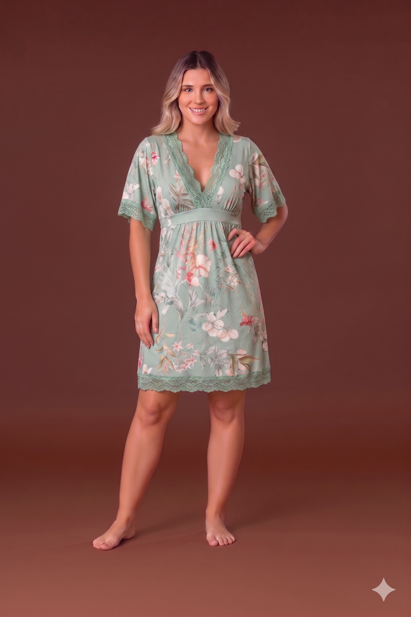 Kafta Curta Estampada com Renda – Maria Cândida® 10554 - 532E-VALQUIRIA