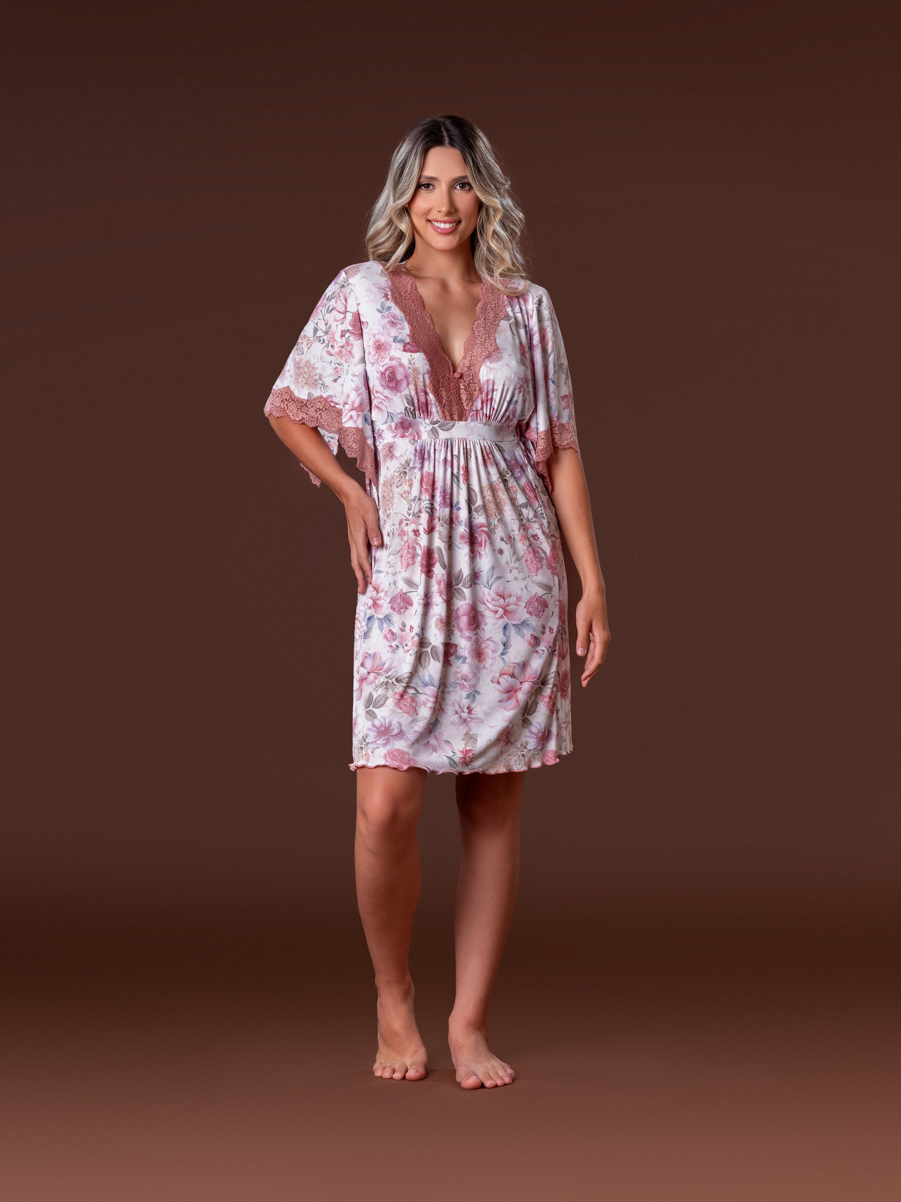 Kafta Curta Estampada com Renda – Maria Cândida® 10554 - 515E-RICA FLORARE