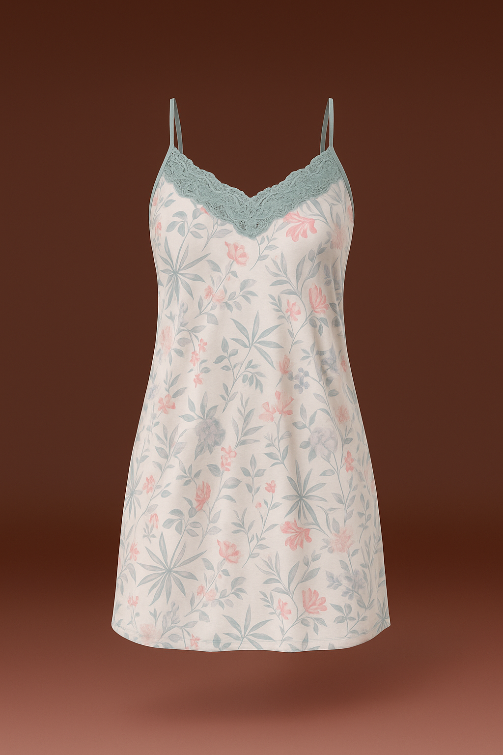 Camisola de Alça Estampada com Renda – Maria Cândida® 10568