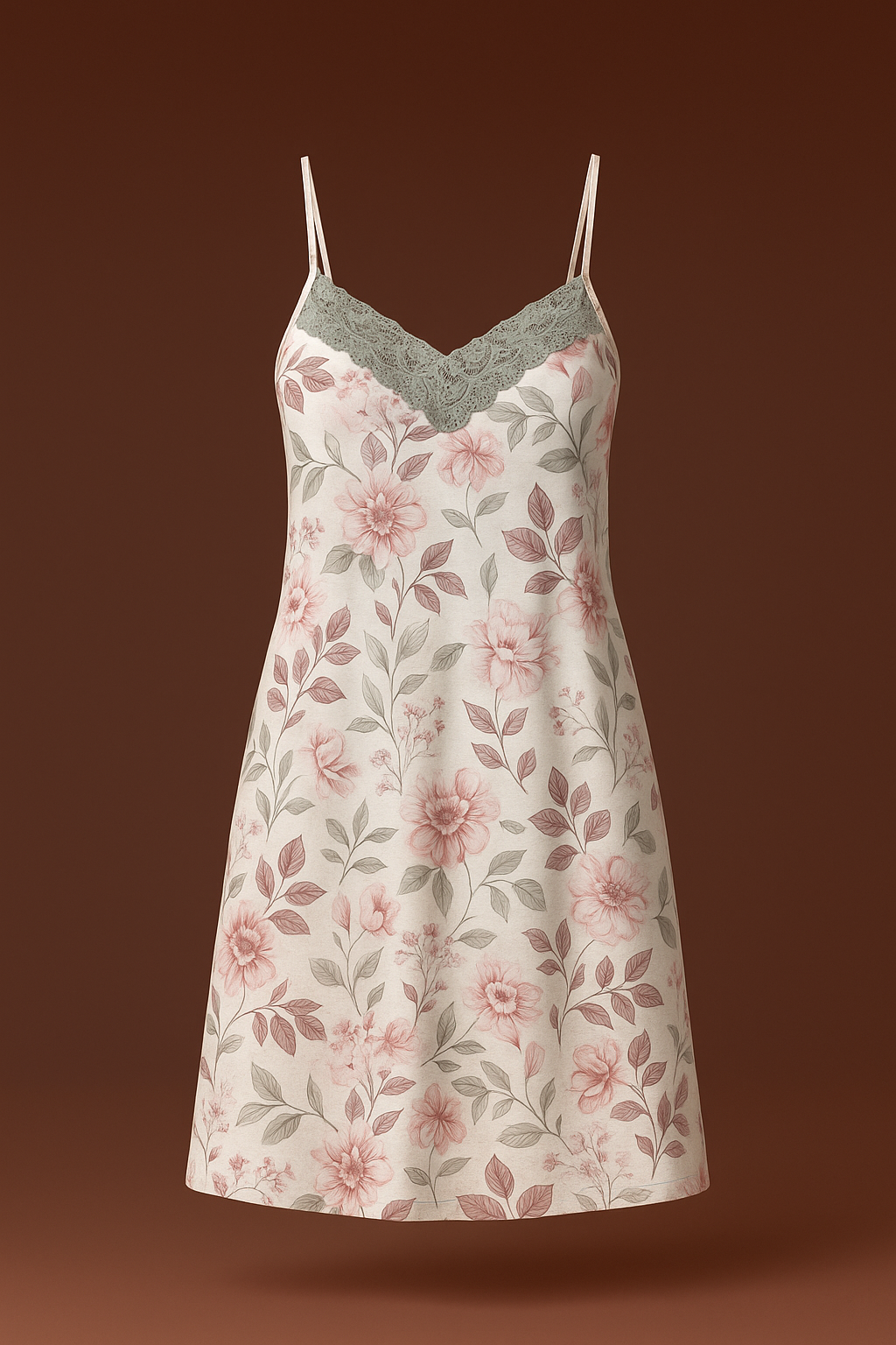 Camisola de Alça Estampada com Renda – Maria Cândida® 10568