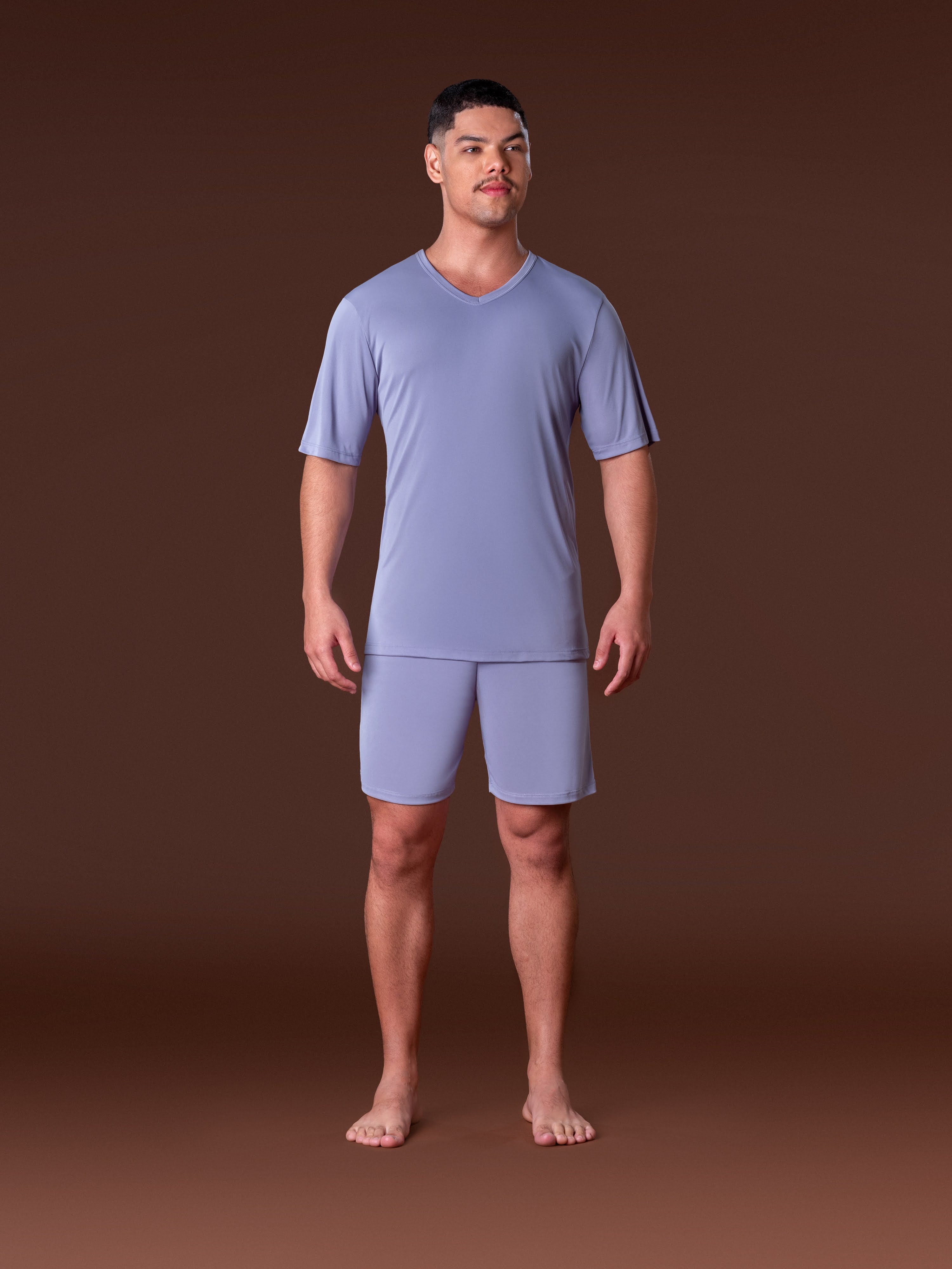 Pijama Masculino Meia Manga com Bermuda Lisa Maria Cândida® 10656 - AZUL ESTONADO