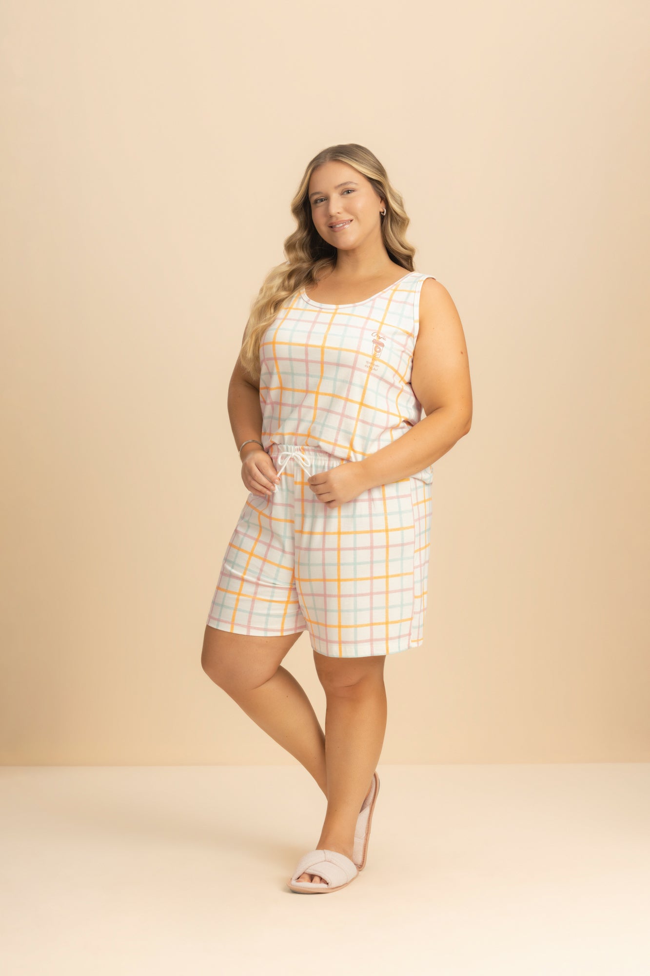 Pijama Plus Regata c/ Bermuda Algodão Café Café – Lua Encantada® 10940043