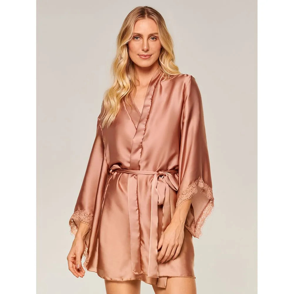 Robe Em Cetim Loungewear Com Renda Chantilly Liebe® 136916