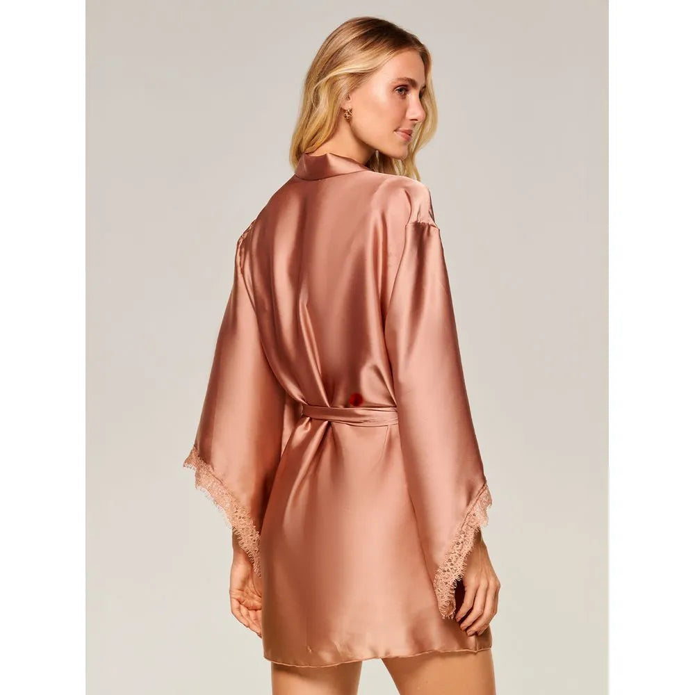 Robe Em Cetim Loungewear Com Renda Chantilly Liebe® 136916