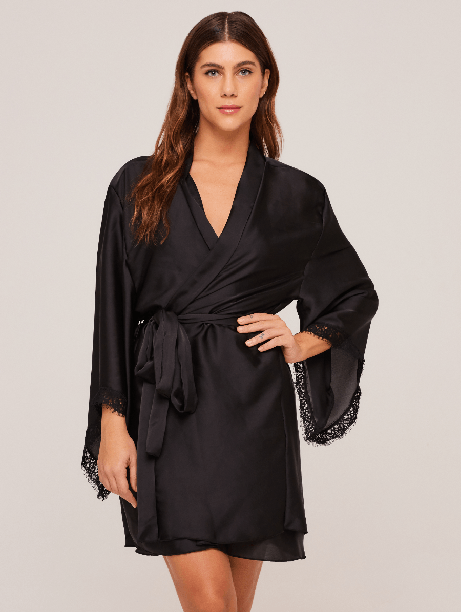 Robe Em Cetim Loungewear Com Renda Chantilly Liebe® 136916