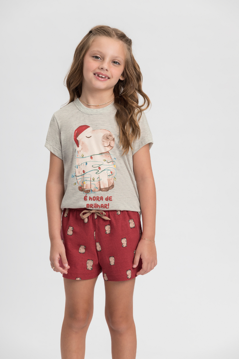 Pijama Infantil Meia Manga com Short Meia Malha Natal das Capivaras – Mensageiro dos Sonhos® 0132125