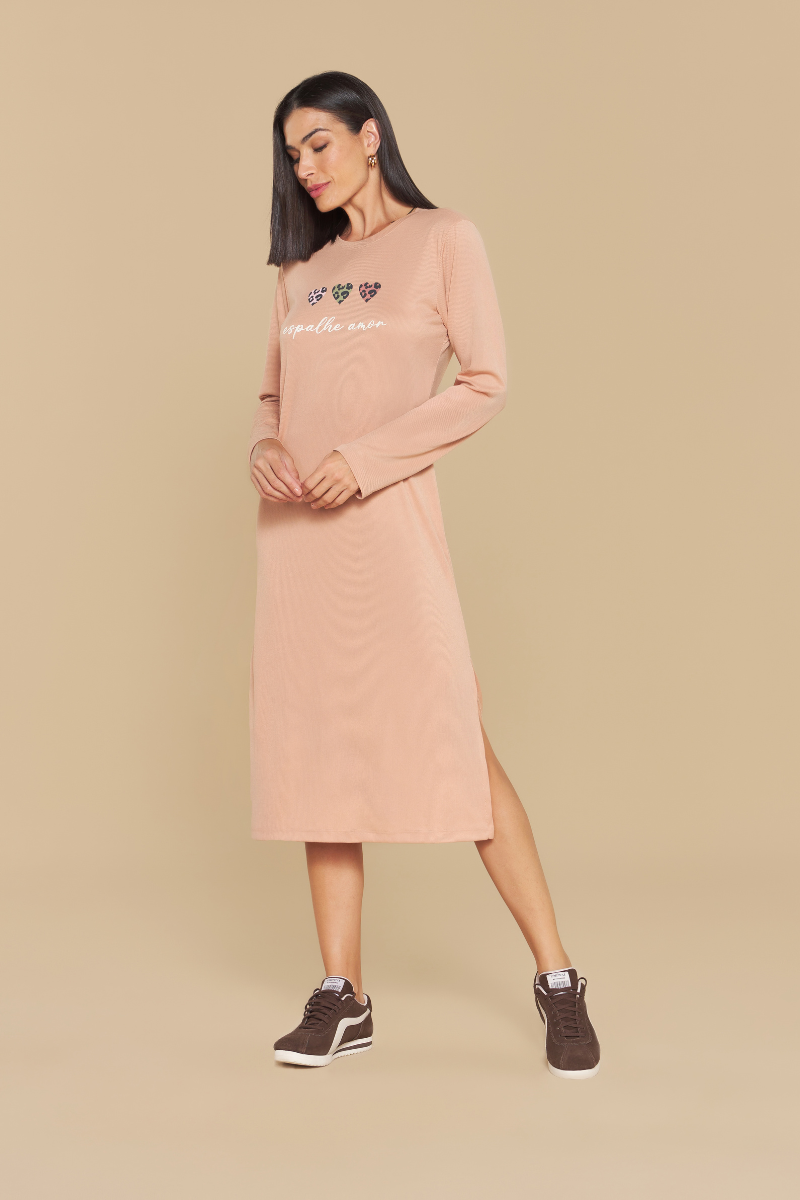 Camisola Manga Longa Midi Espalhe Amor em Malha Canelada Peletizada – Sensare® 120066