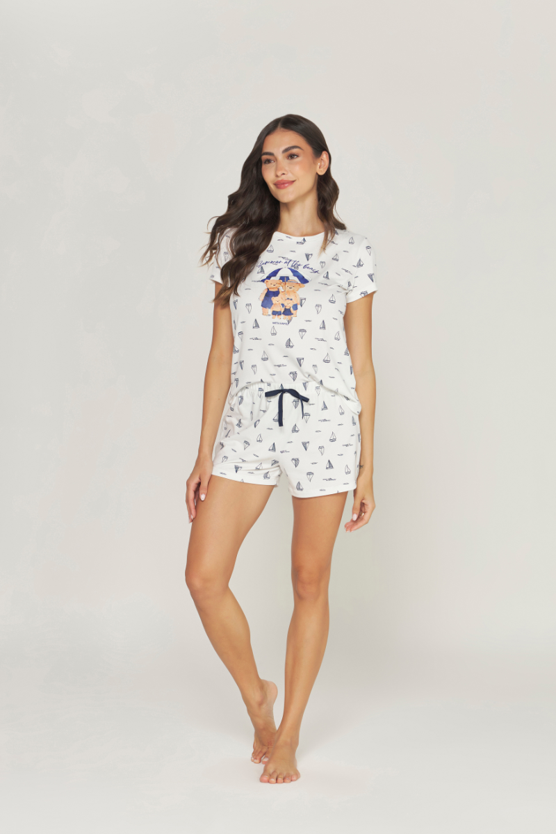 Pijama Meia Manga com Short Jovial Peach Touch Navy Off – Dunid® 01.1.0402