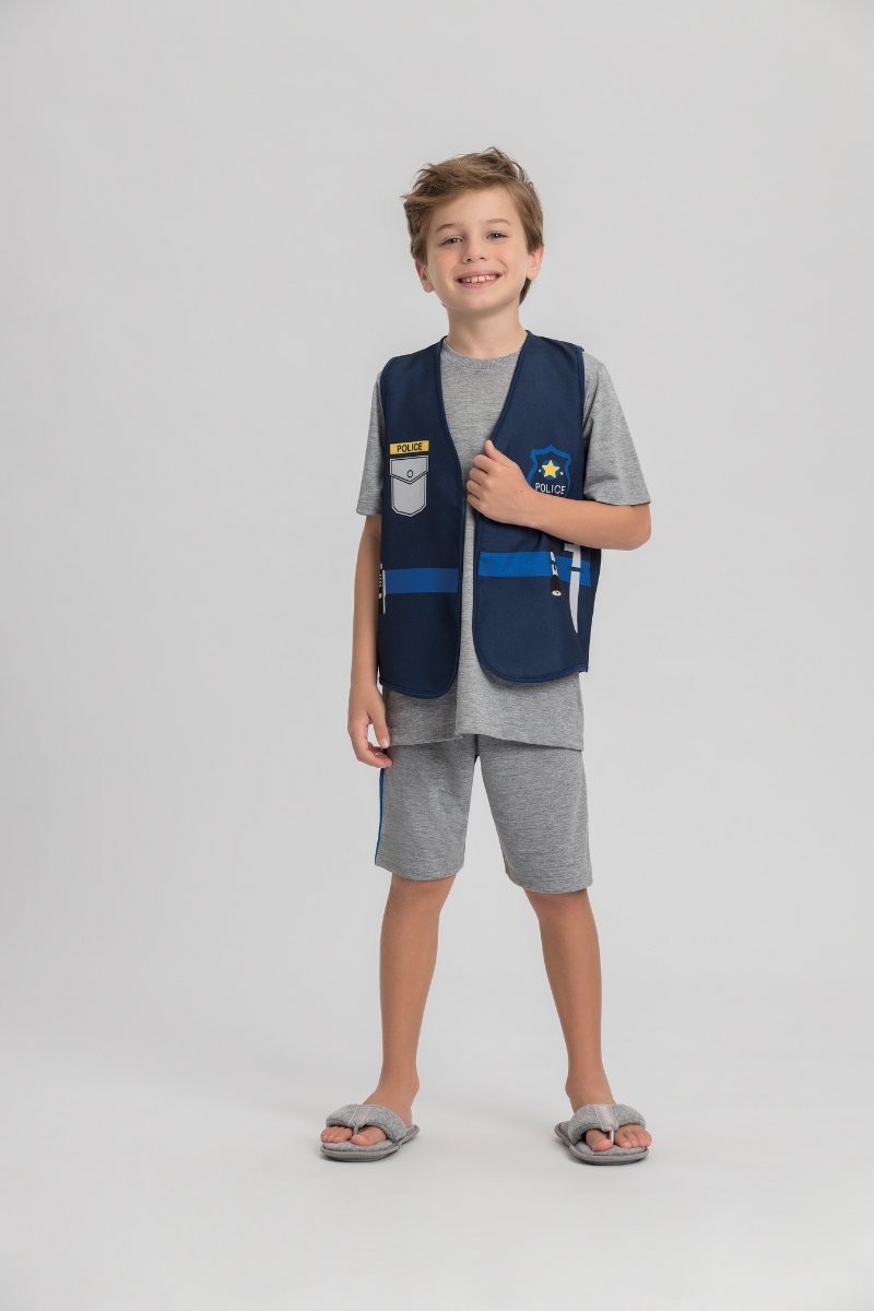 Pijama Infantil Masculino Meia Manga com Bermuda com Colete Police – Mensageiro dos Sonhos® 0132141