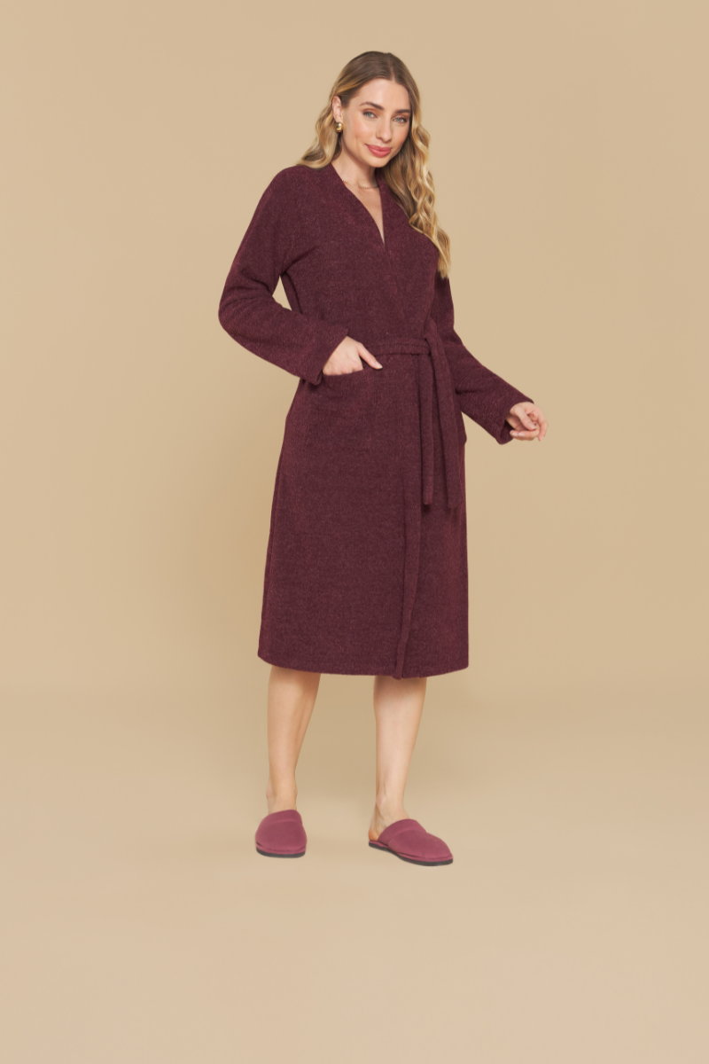 Roupão Feminino em Plush Bouclé Vinho – Sensare® 160014