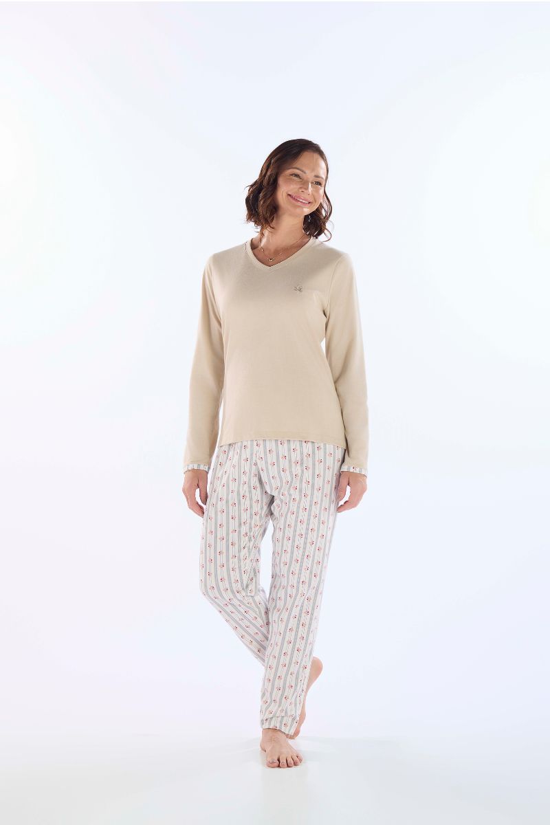 Pijama Feminino Manga Longa com Calça Estampa Floral Pzama® 050298 - COR 01