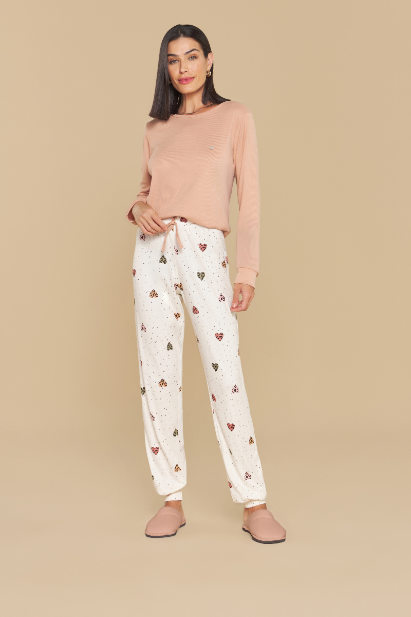 Pijama Jovial Manga Longa com Calça Espalhe Amor em Malha Canelada Peletizada – Sensare® 140150