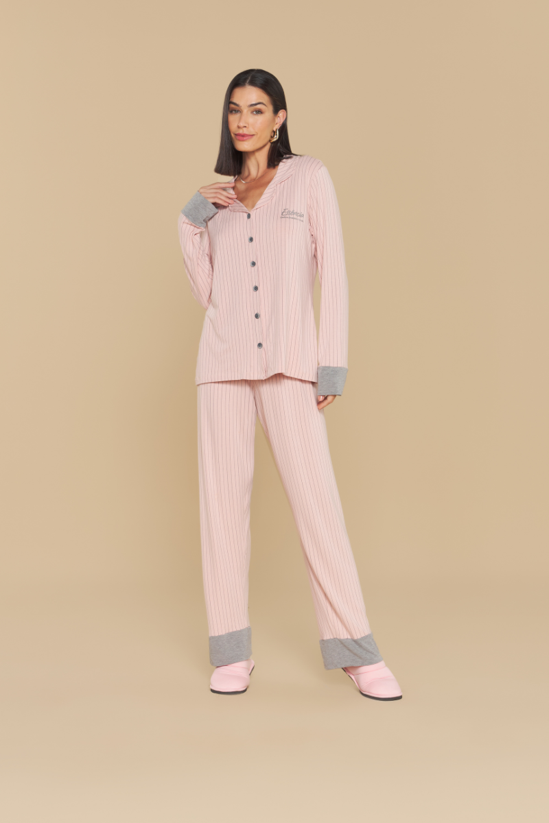 Pijama Básico Americano Manga Longa com Calça em Viscolycra Essência – Sensare® 140262