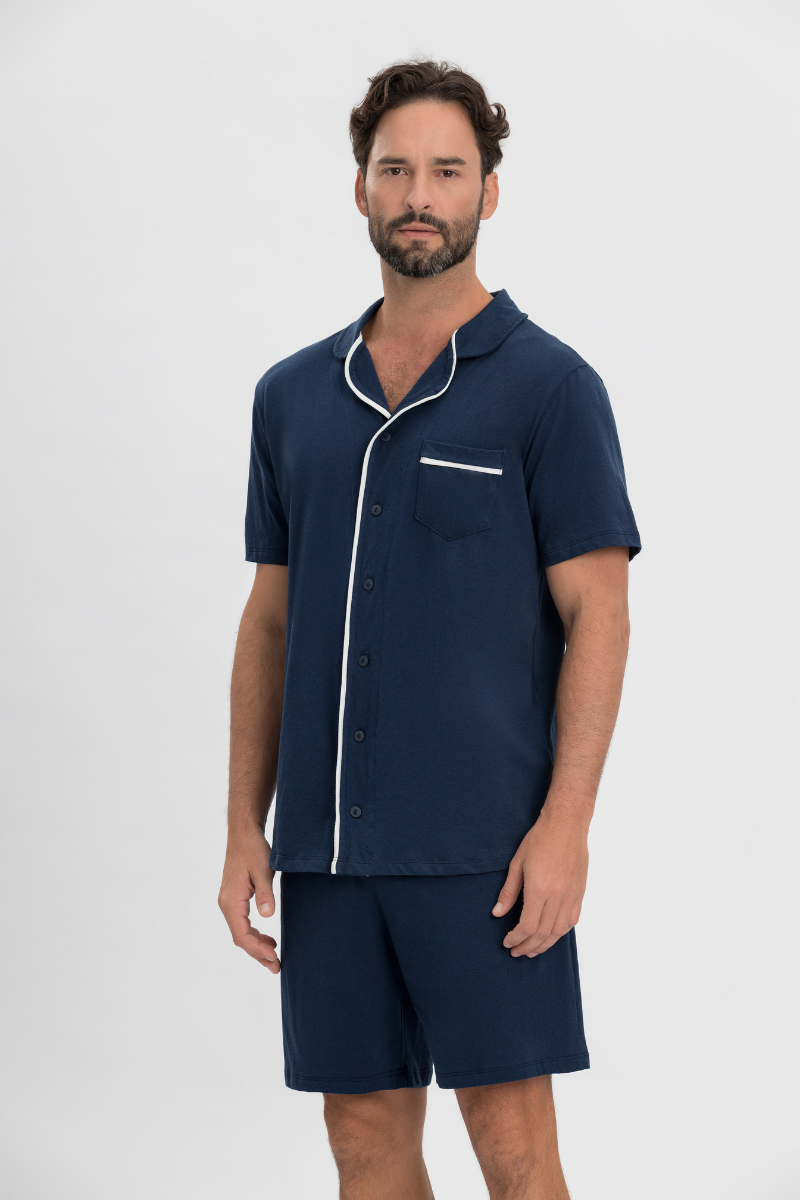 Pijama Masculino Americano Meia Manga com Bermuda Algodão Meu Par – Mensageiro dos Sonhos® 0132115