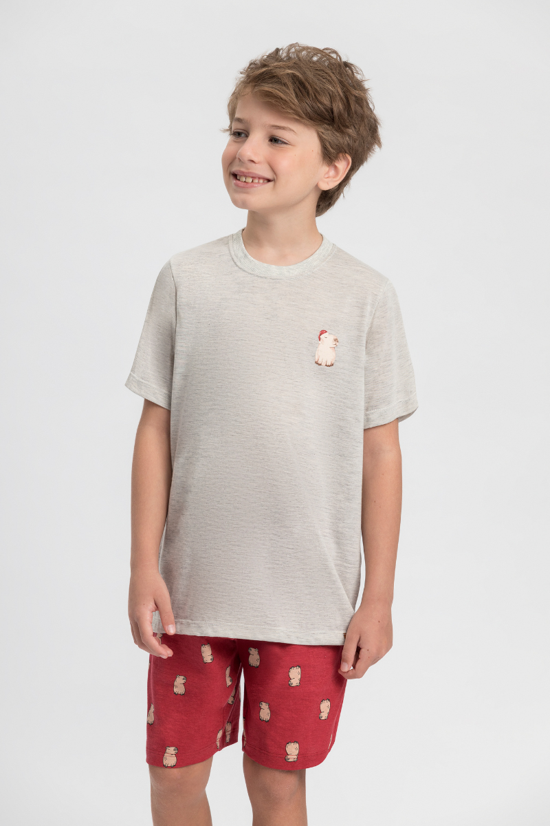 Pijama Infantil Masculino Meia Manga Com Bermuda Meia Malha Natal das Capivaras – Mensageiro dos Sonhos® 0132128